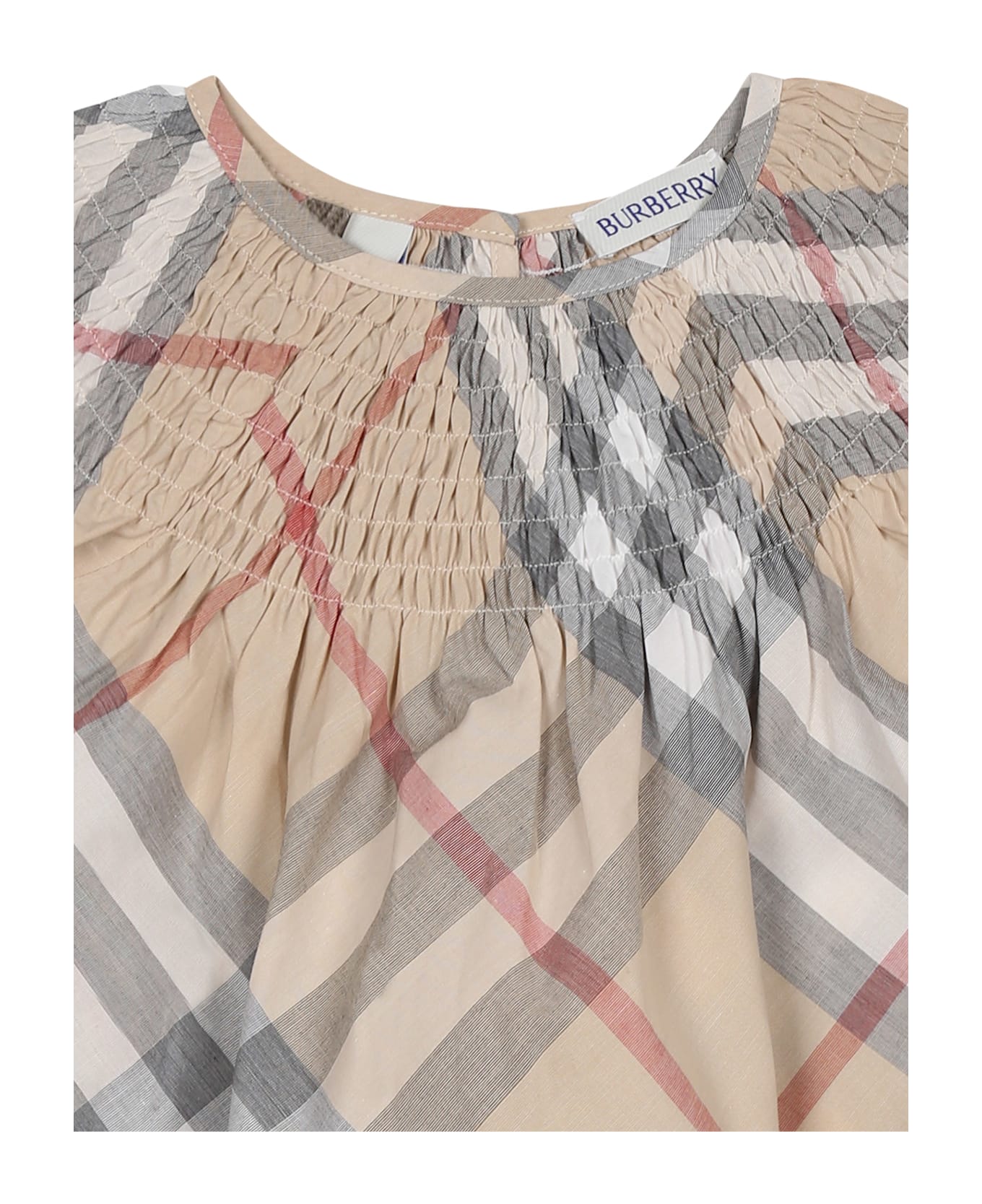 Burberry Beige Dress For Baby Girl With Vintage Check - Beige