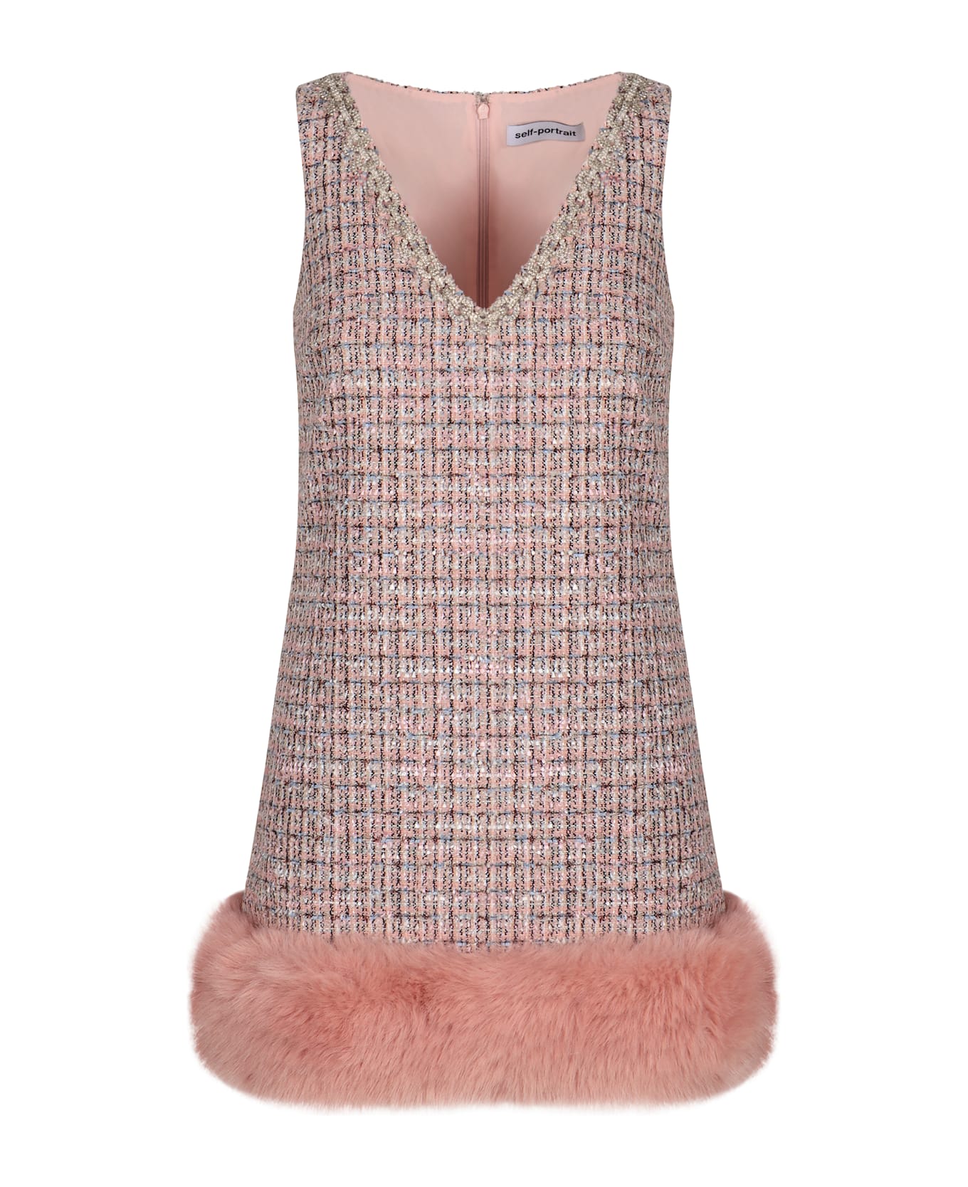 self-portrait Dress With Fur Hem - PINK