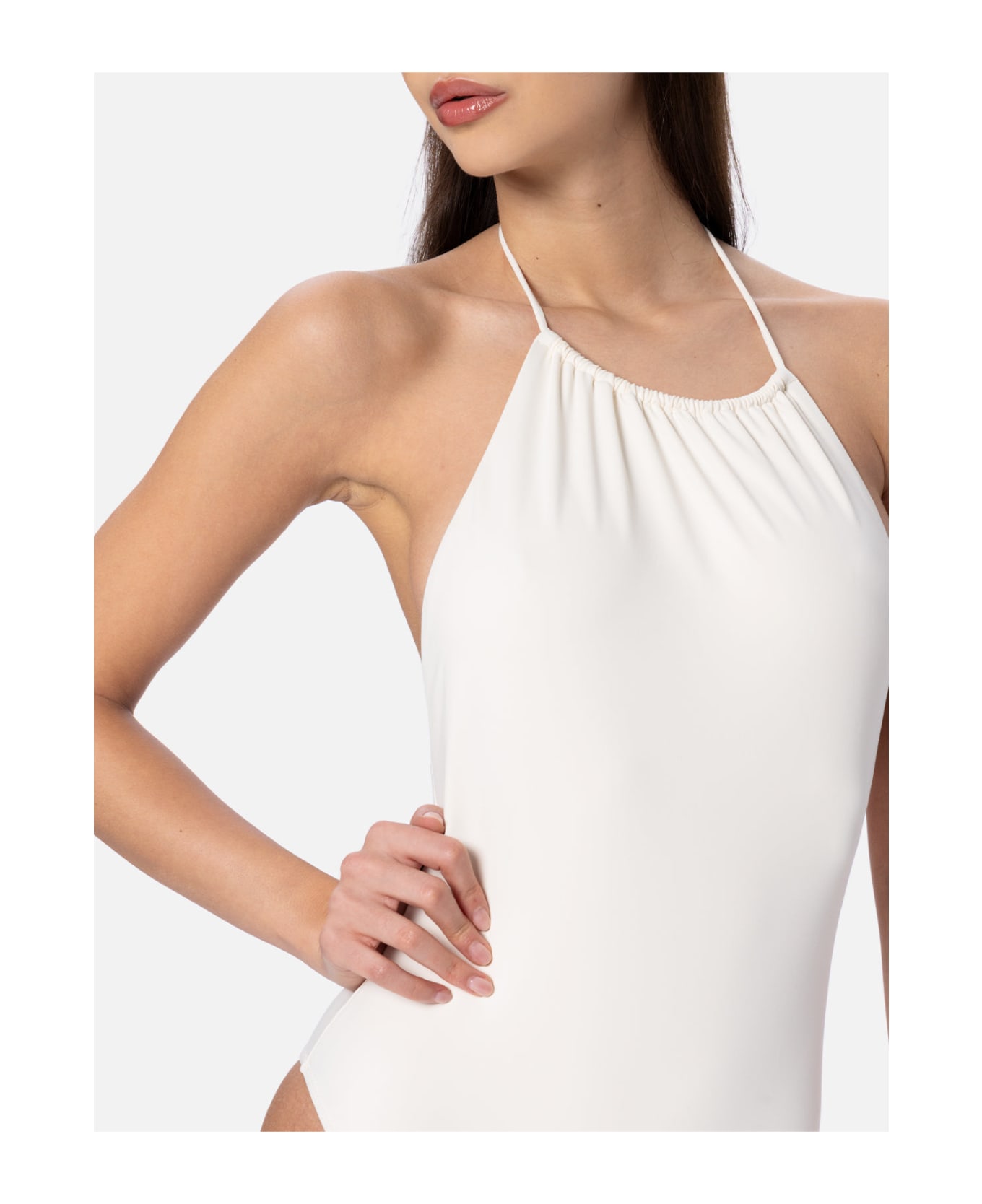 MC2 Saint Barth Woman Cream Halter Neck One Piece Swimsuit - WHITE