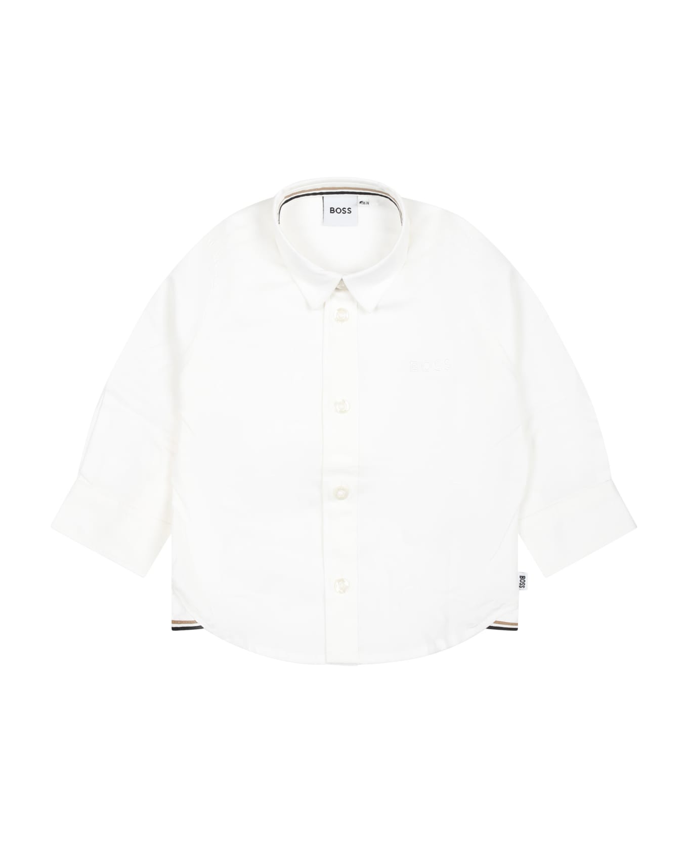 Hugo Boss White Shirt For Baby Boy With Logo - White