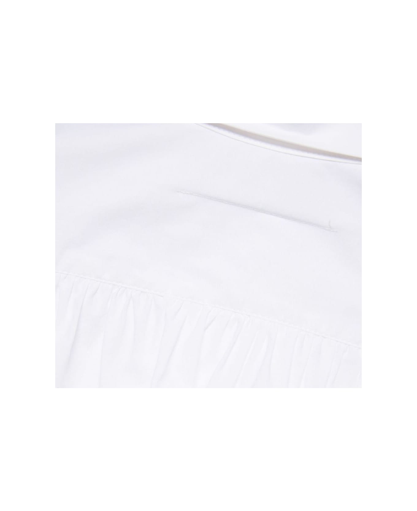 MM6 Maison Margiela White Shirt With Classic Collar And Tonal Logo Patch In Cotton Boy - White