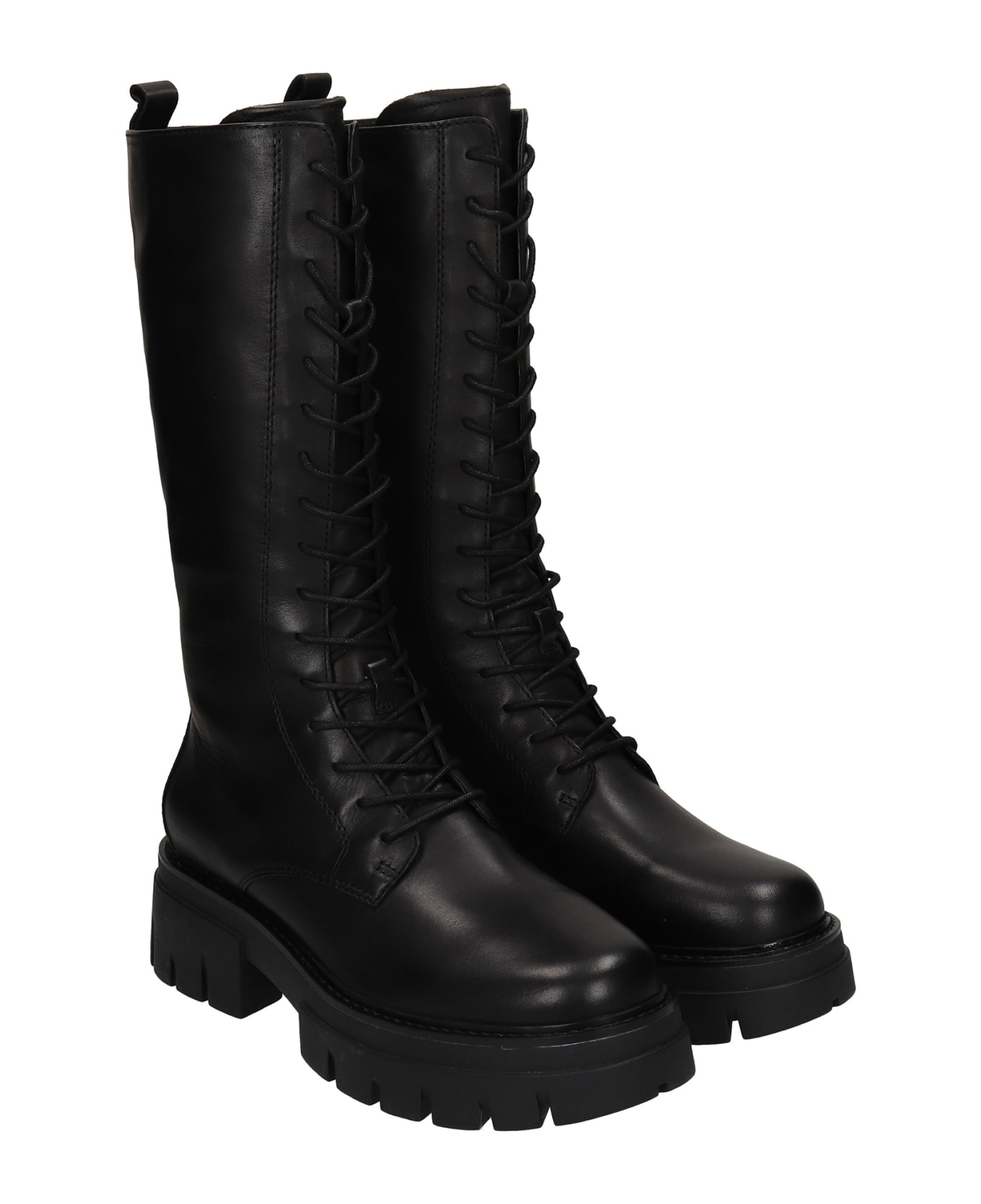 Ash Lullaby Combat Boots In Black Leather - Nero