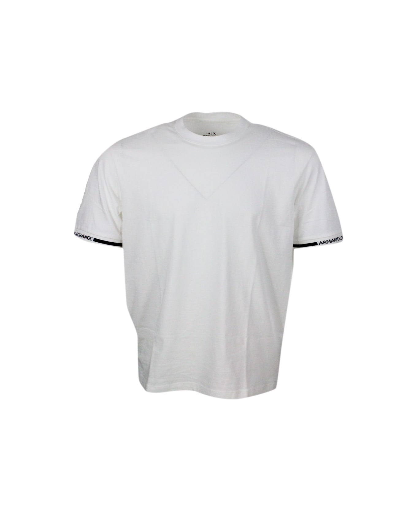 Armani Collezioni Short-sleeved Crew-neck T-shirt With Logo On The Sleeves - White