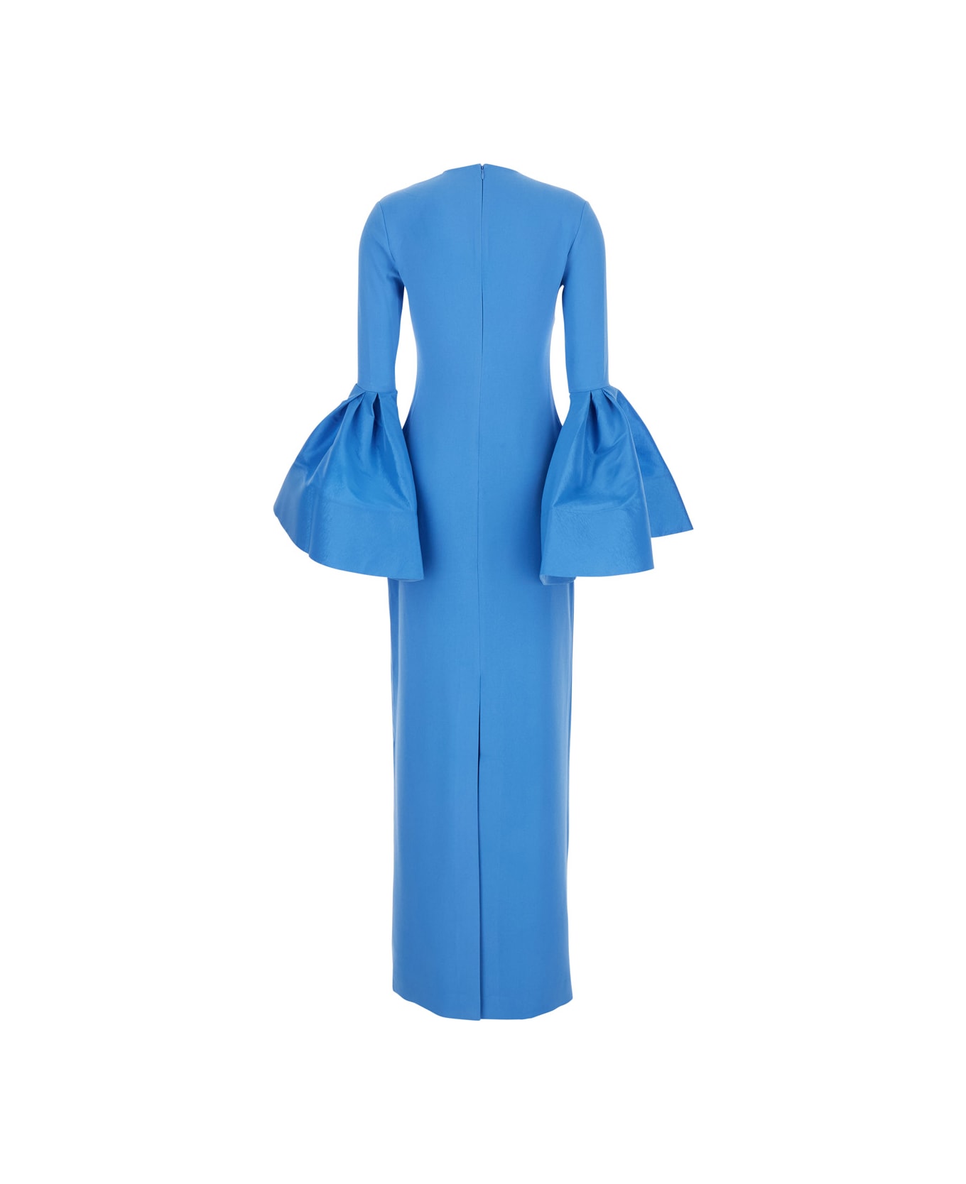 Solace London 
suri
 Blue Crewneck Long Dress With Puffed Long Sleeves In Tech Fabric Stretch Woman - Blu