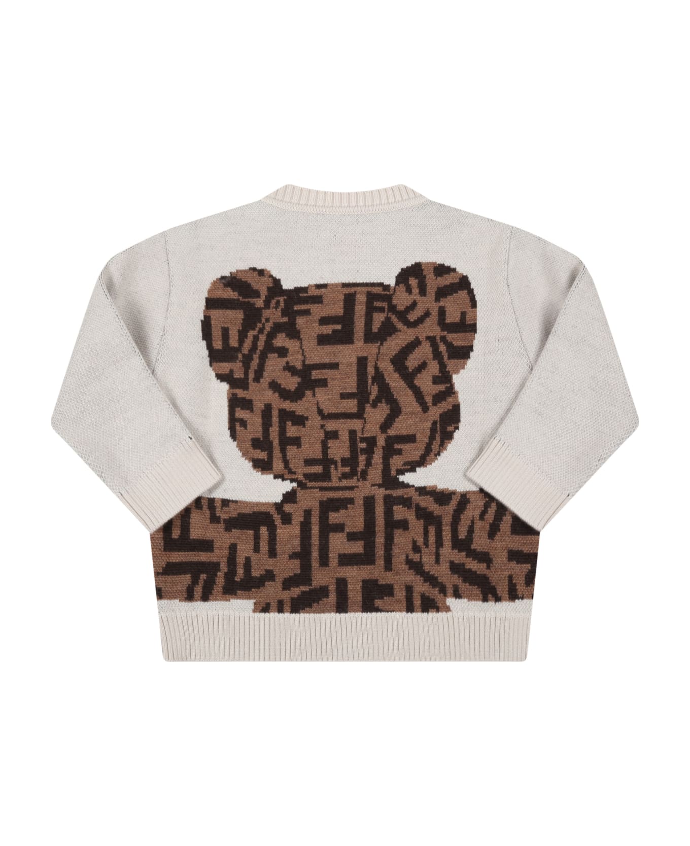 Fendi Beige Sweater For Baby Kids With Bear - Beige