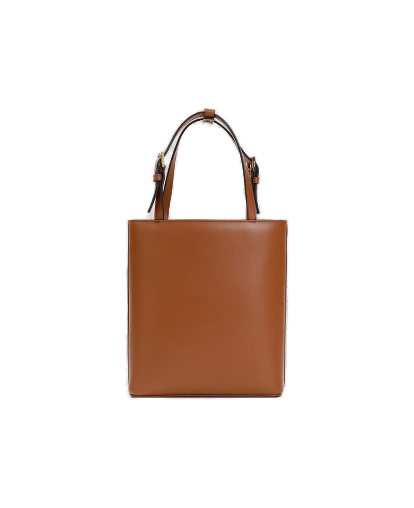 Prada Logo Plaque Top Handle Shoulder Bag - Xug Cognac N