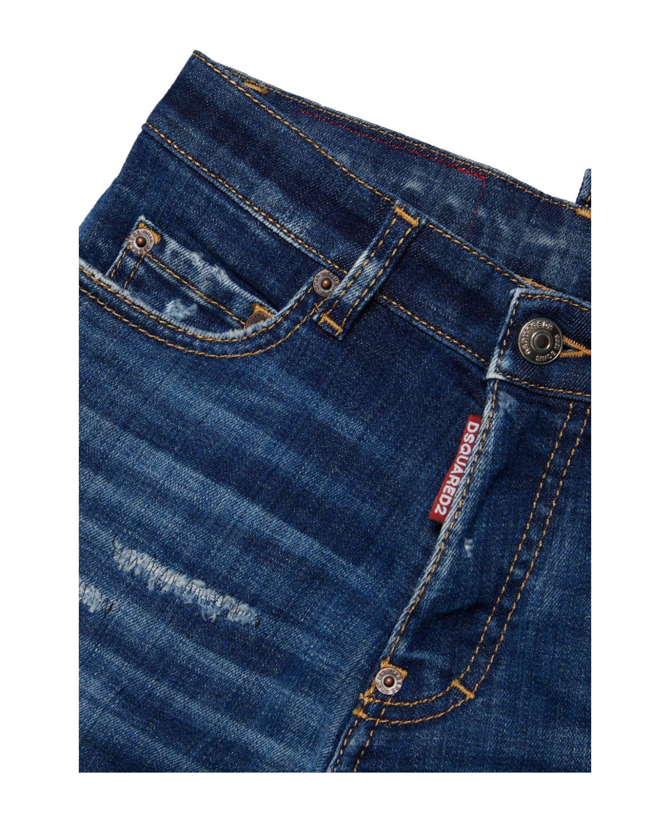 Dsquared2 Logo-patch Distressed Denim Shorts - Blue Denim ボトムス
