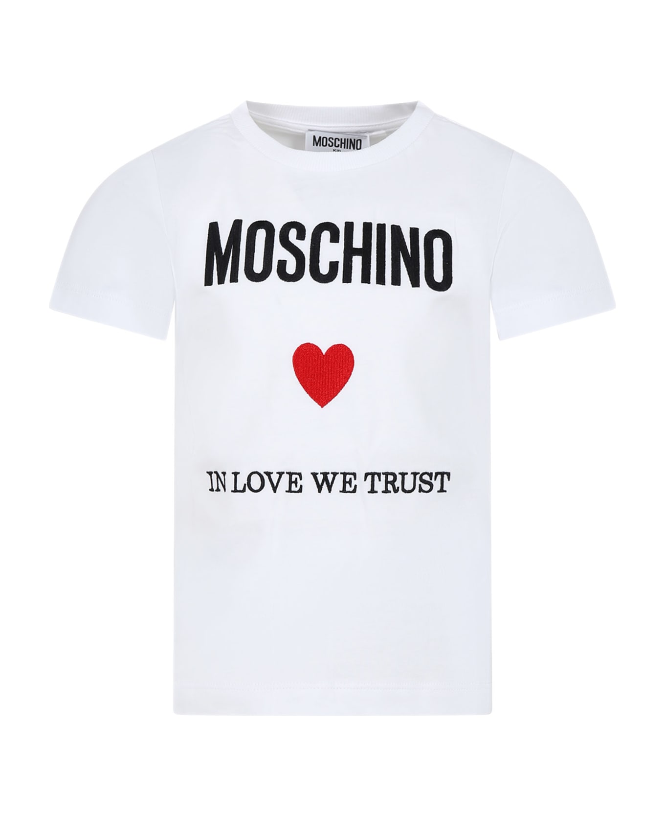 Moschino White T-shirt For Girl With Logo And Red Heart - White