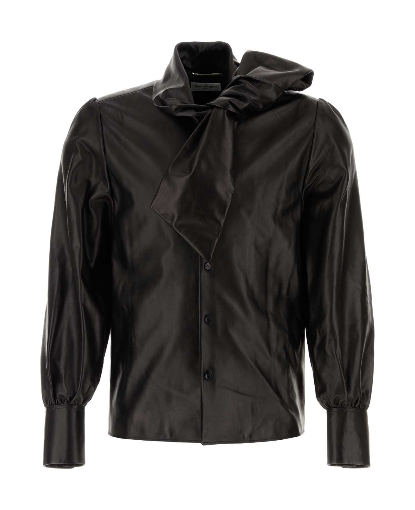 Saint Laurent Black Leather Shirt - NOIR