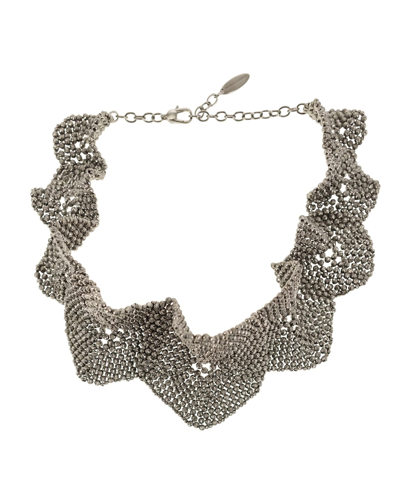 Brunello Cucinelli 925 Sterling Silver Sculpted Flower Necklace - Silver