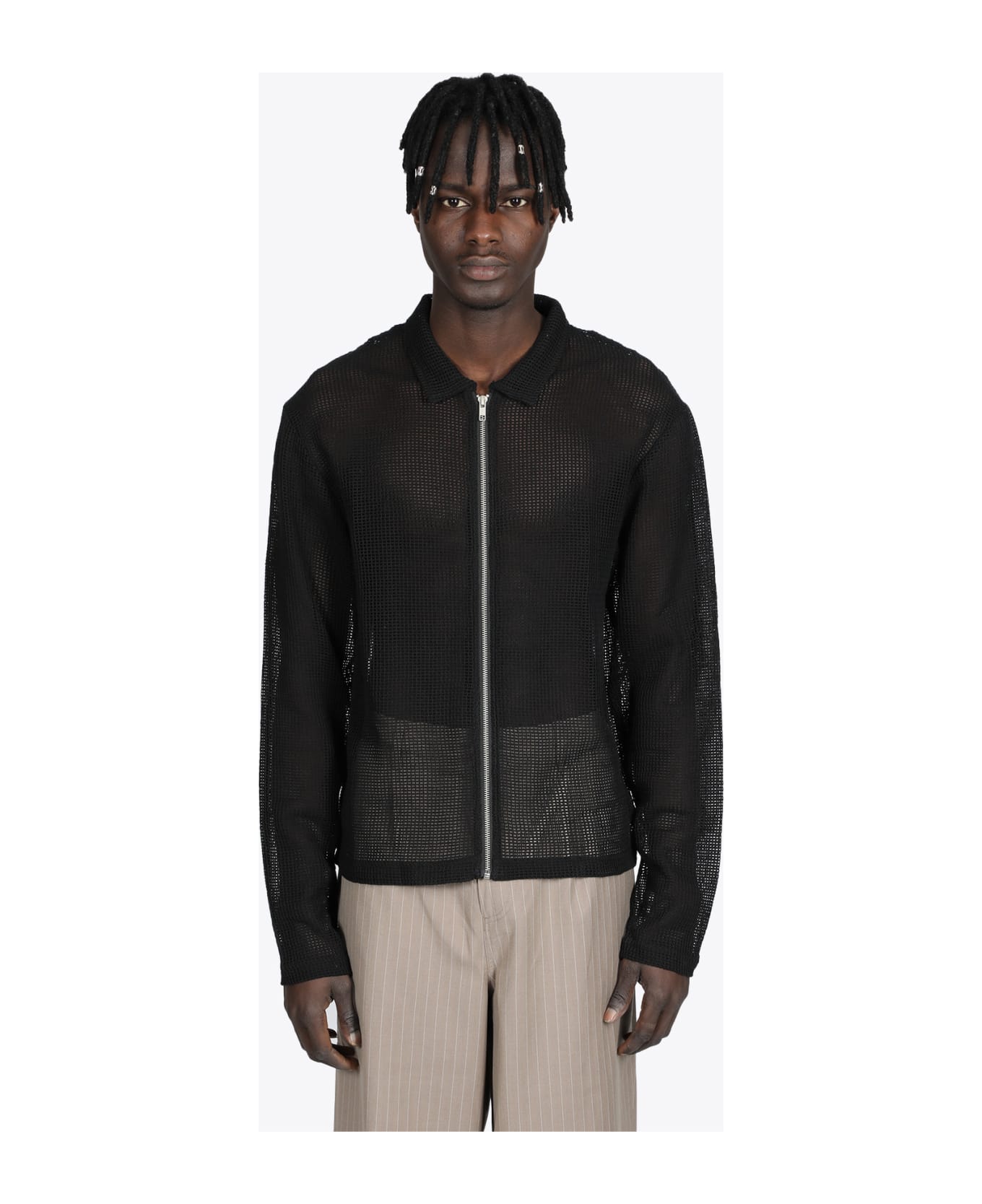 Stussy Cotton Mesh Zip Ls Shirt Black Cotton Mesh Shirt With Zip
