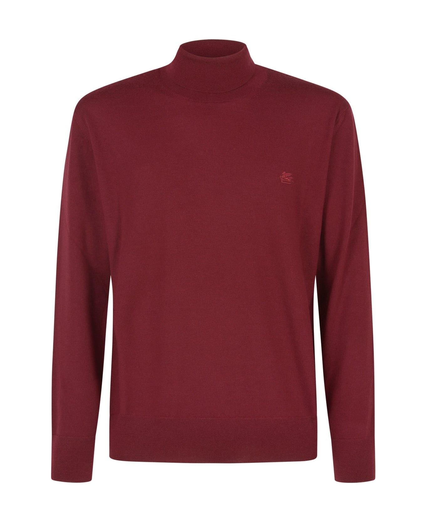 Etro Pegaso Embroidered Turtleneck Jumper - BORDEAUX