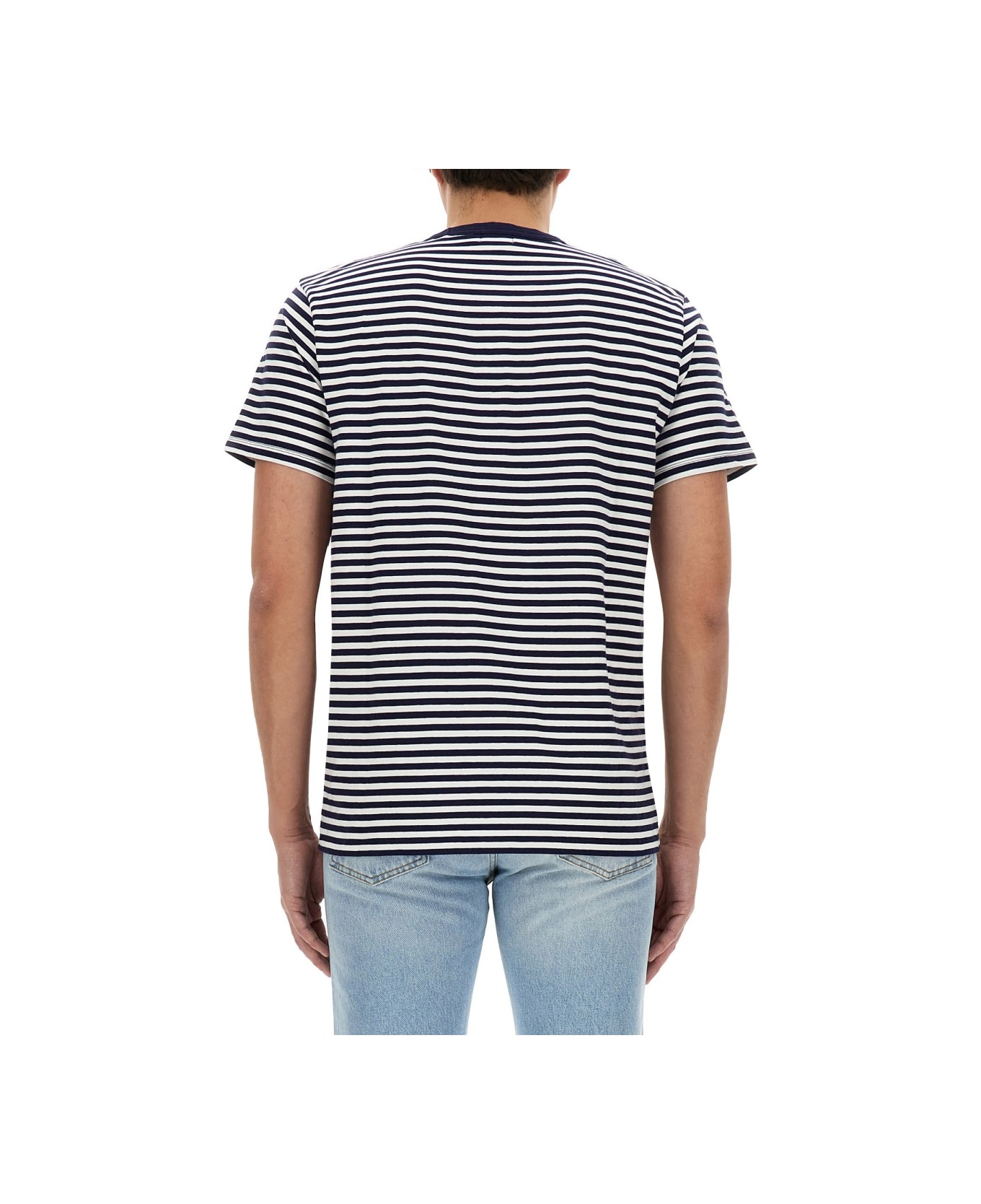 Woolrich Striped T-shirt - Merino blend sweater with V-neck