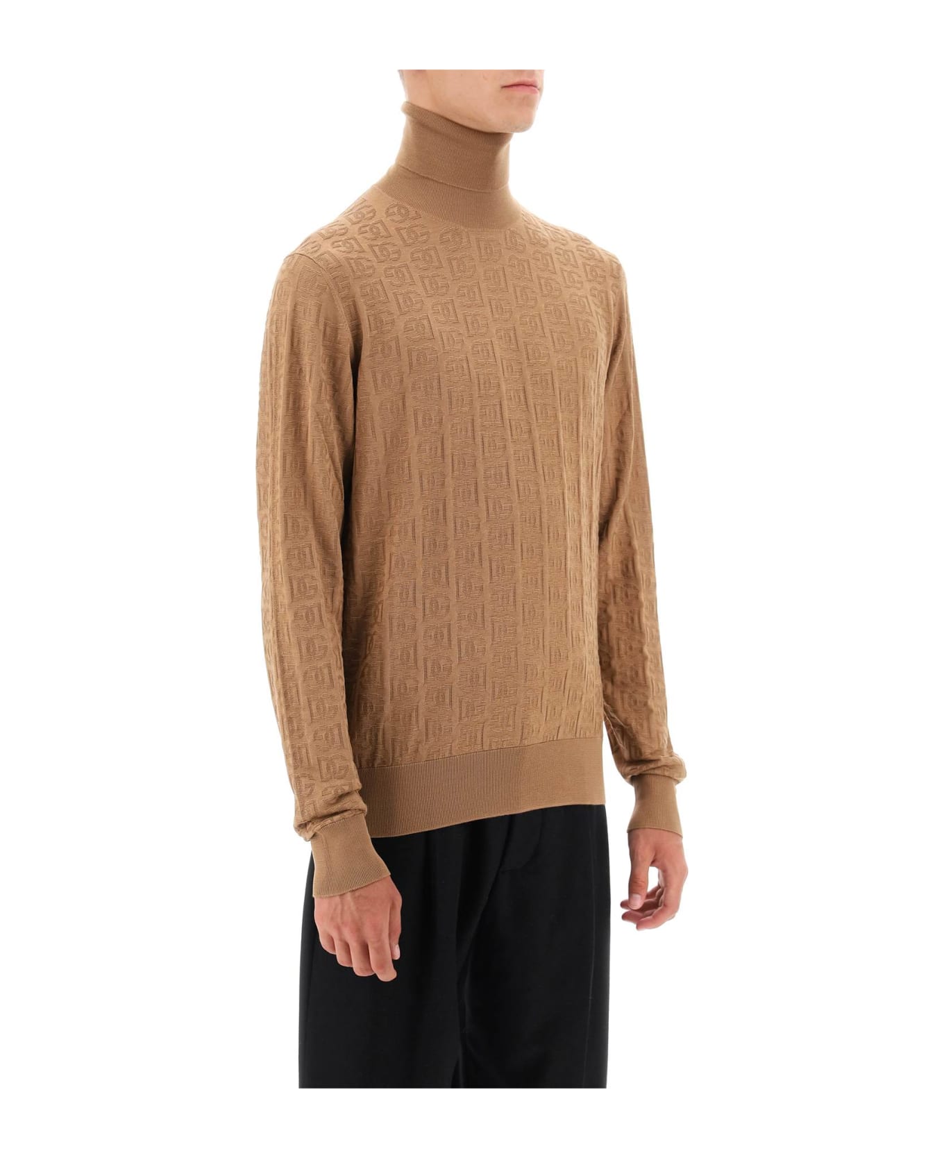 Dolce & Gabbana Logo Monogram Turtleneck Sweater - CAMMELLO SCURO (Brown)