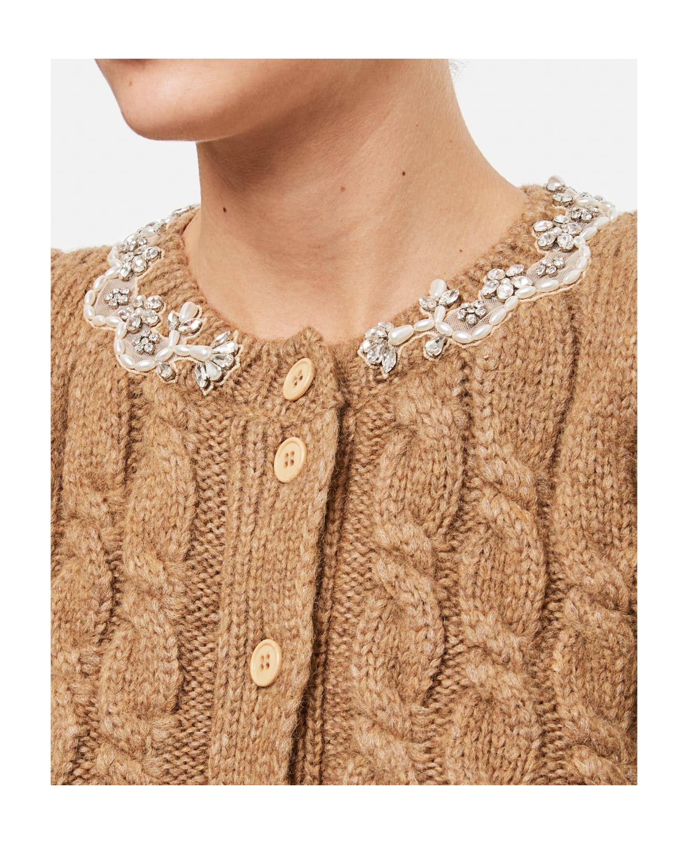 Simone Rocha Cropped Cable Puff Sleeve Cardigan - Beige