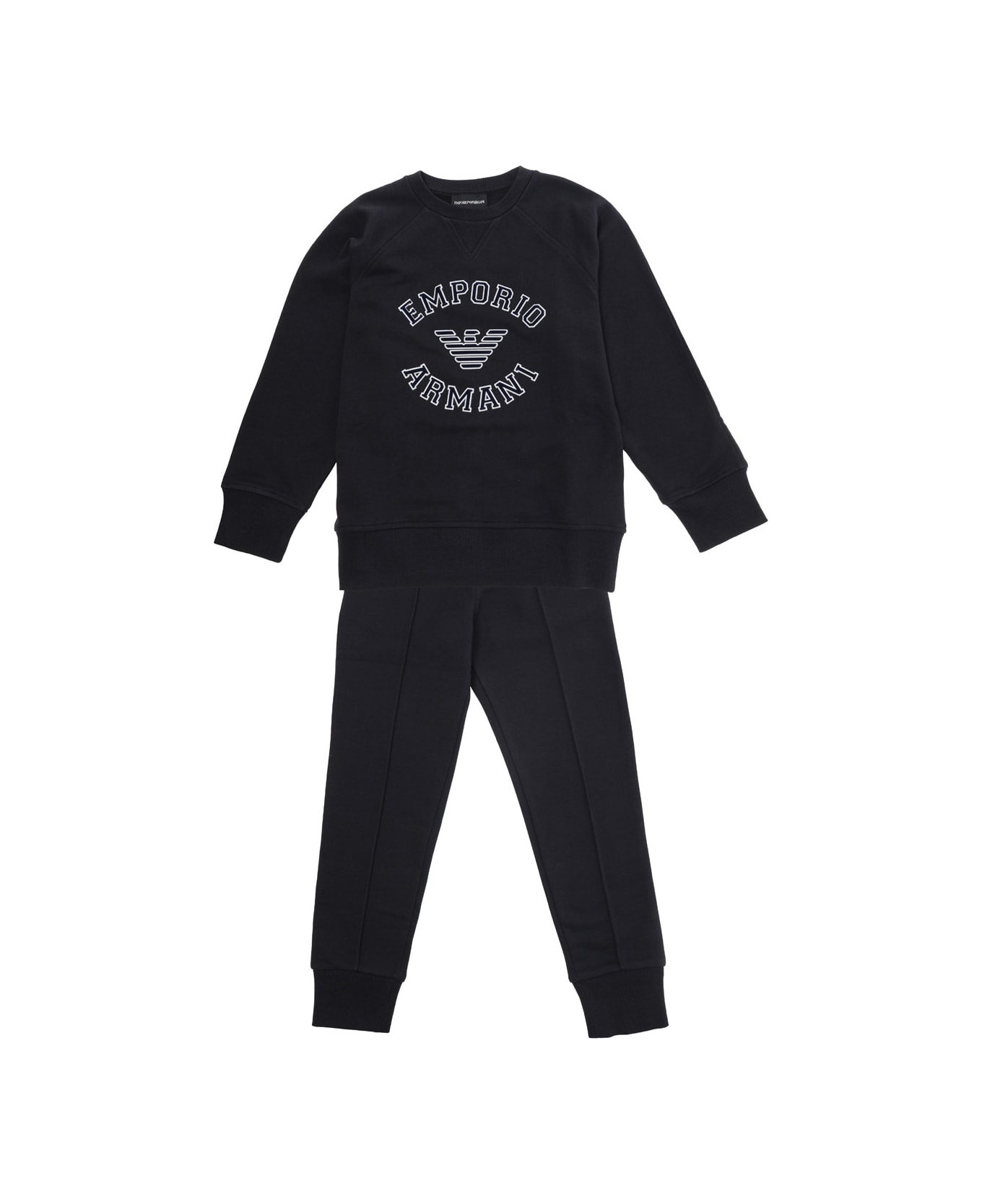 Emporio Armani Black Tracksuit With Logo Lettering Print In Cotton Boy - Blu