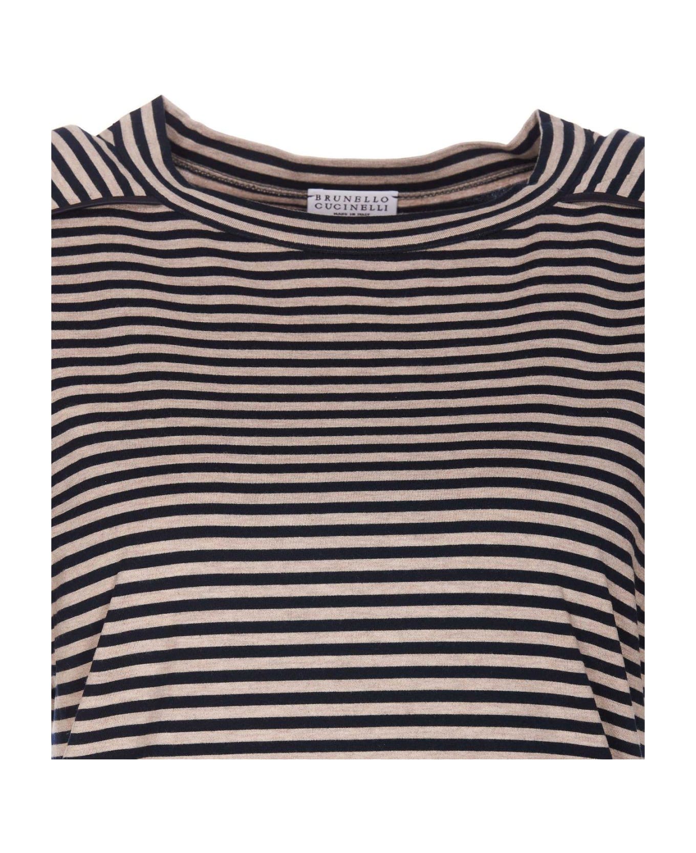 Brunello Cucinelli Striped Crewneck T-shirt - NEUTRALS/BLUE Tシャツ