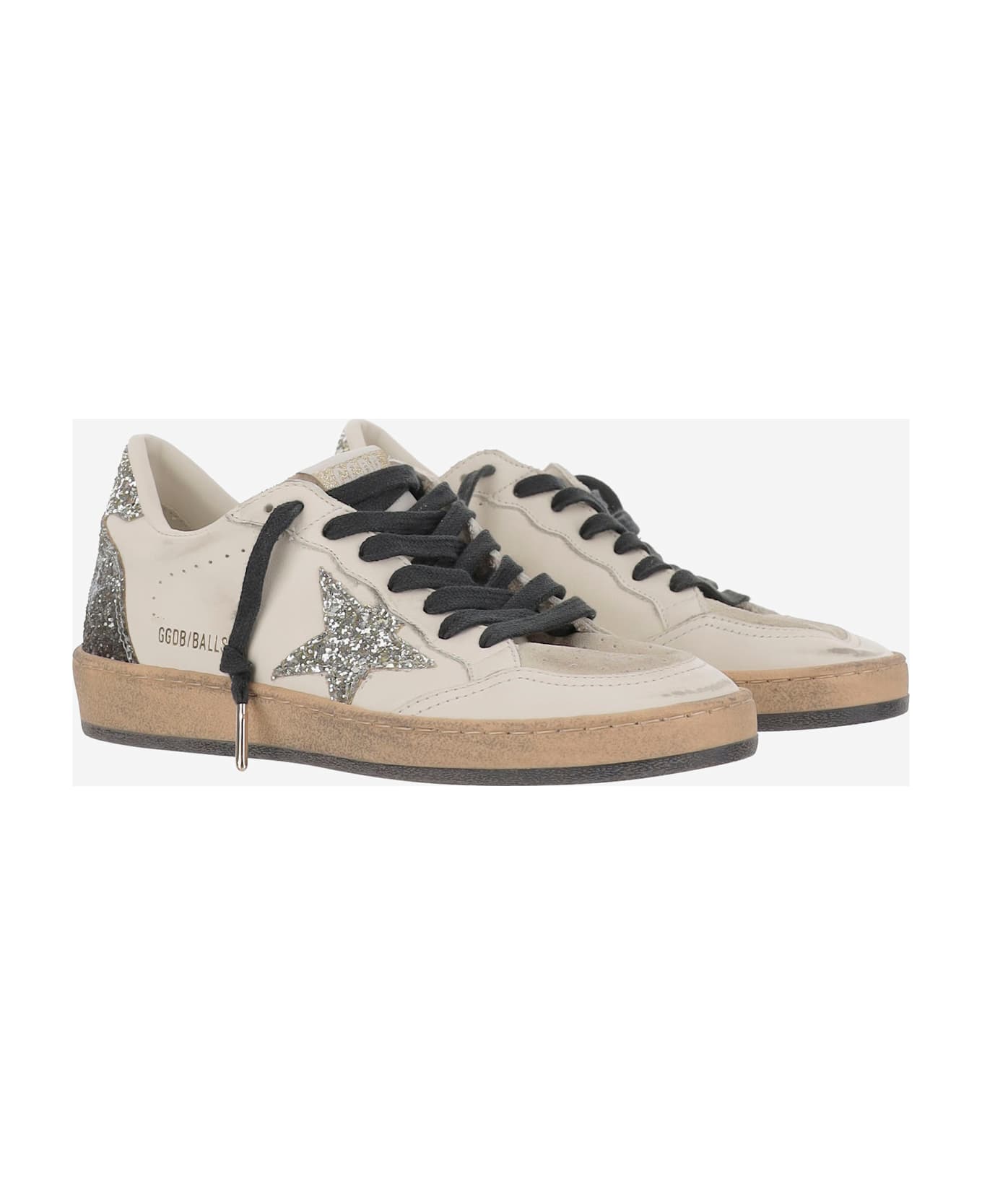 Golden Goose Ball Star Sneakers With Glitter - Silver