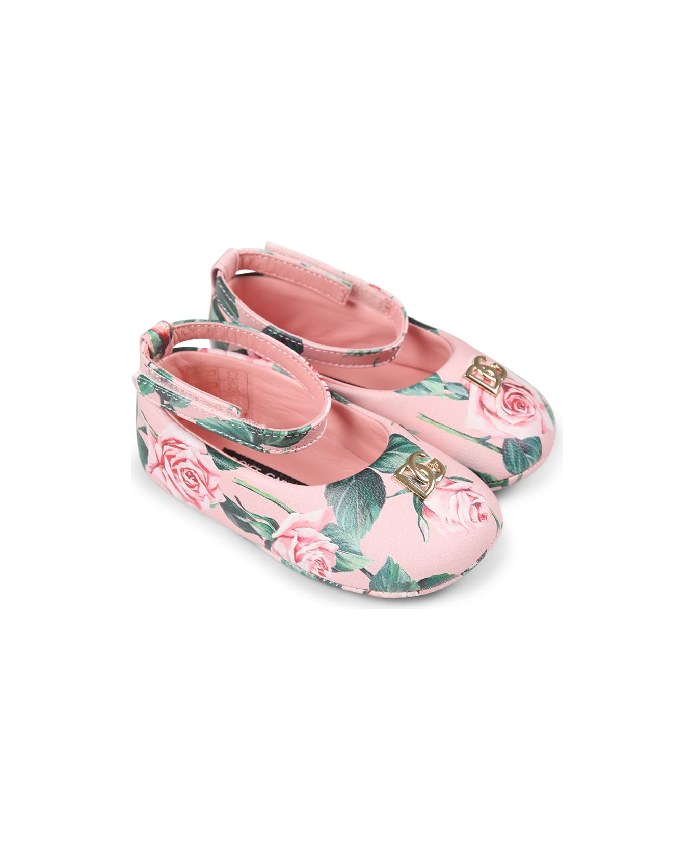 Dolce 
Gabbana Pink Ballet Flats For Baby Girl With Logo - Pink