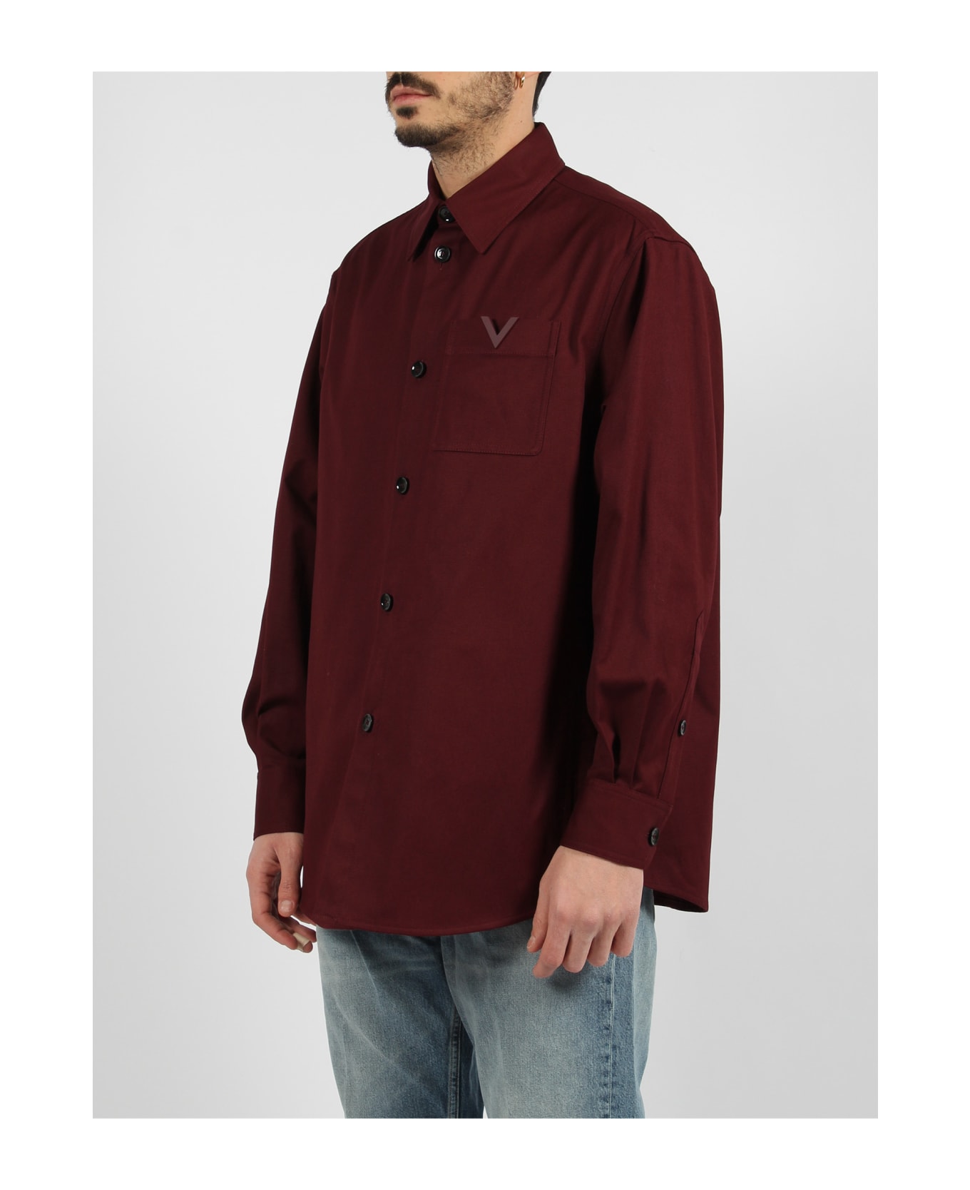 Valentino Garavani Rubberised V Detail Stretch Cotton Canvas Shirt Jacket - Pink & Purple シャツ