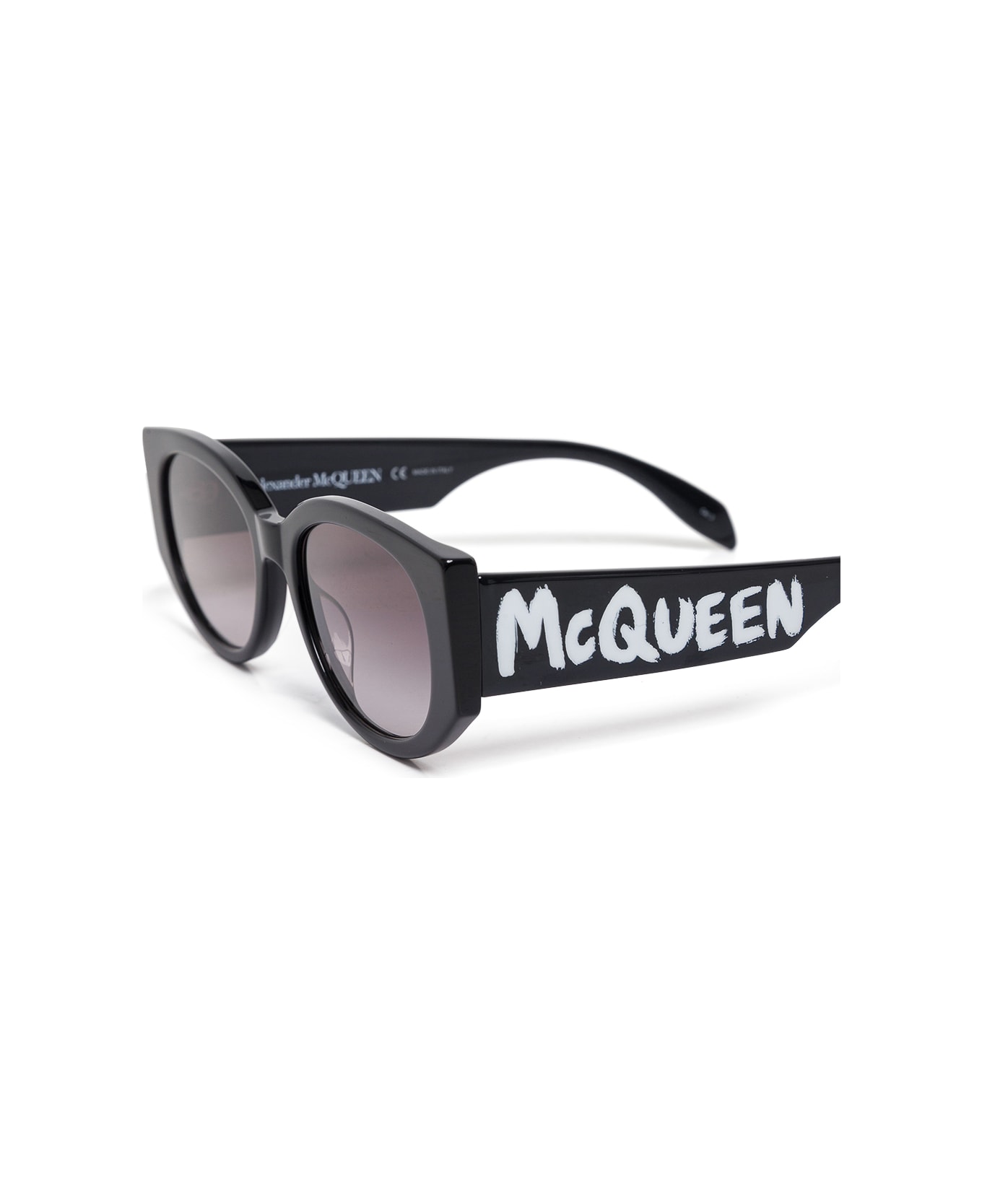 Alexander McQueen Eyewear Oval-frame Sunglasses With Graffiti Logo Print - Black