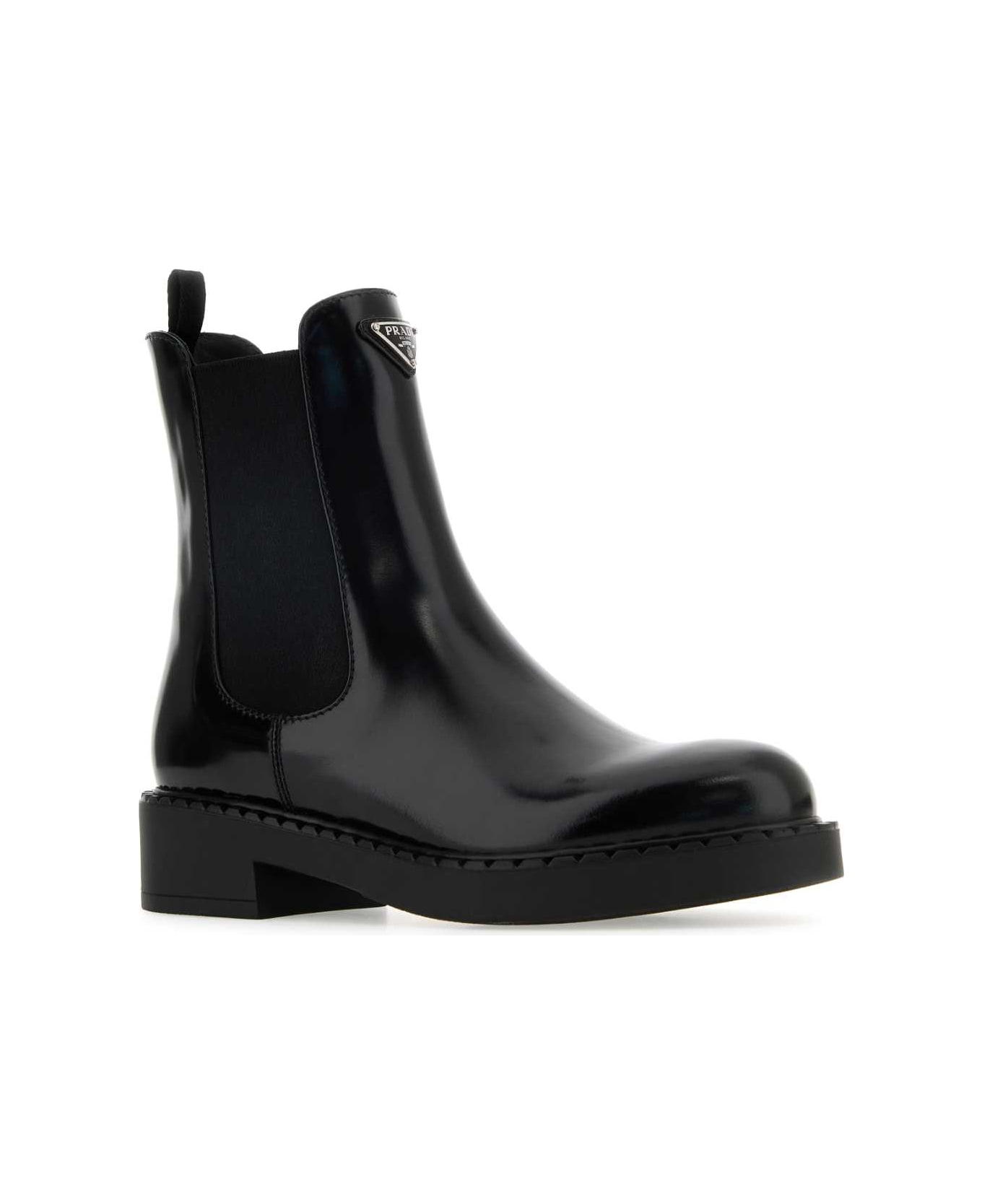 Prada Black Leather Ankle Boots - NERO