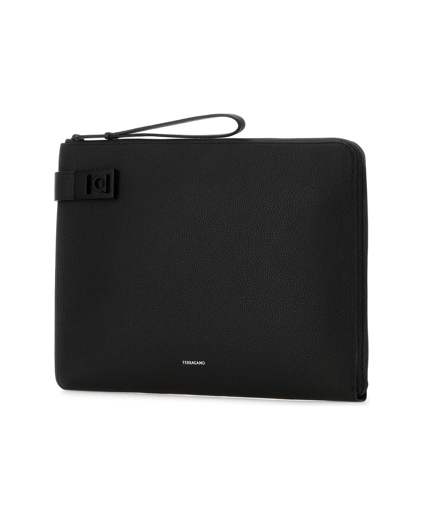 Ferragamo Black Leather Clutch - NERO