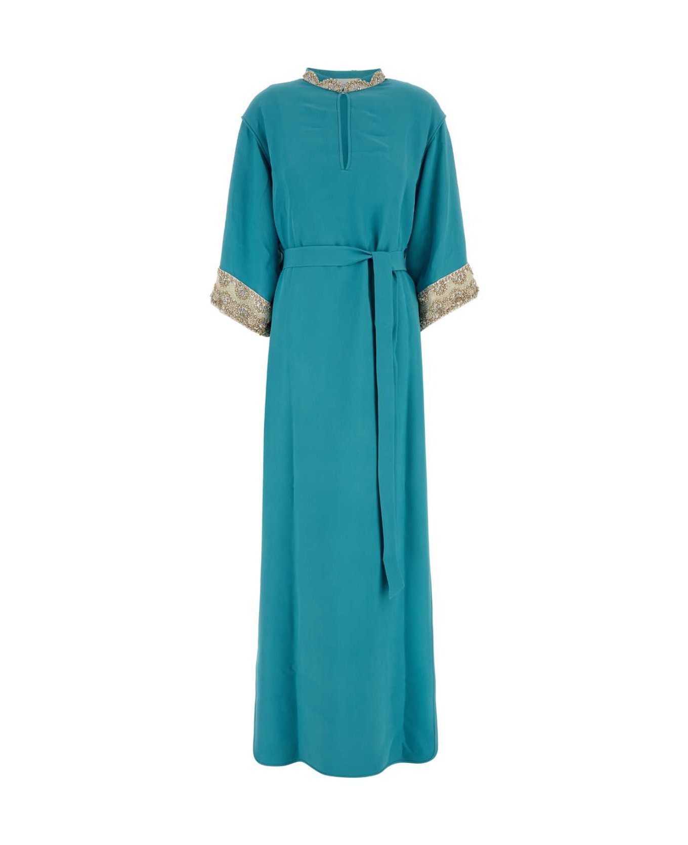 Valentino Garavani Turquoise Crepe Long Dress - CELESTIALBLUEGOLDSILVER