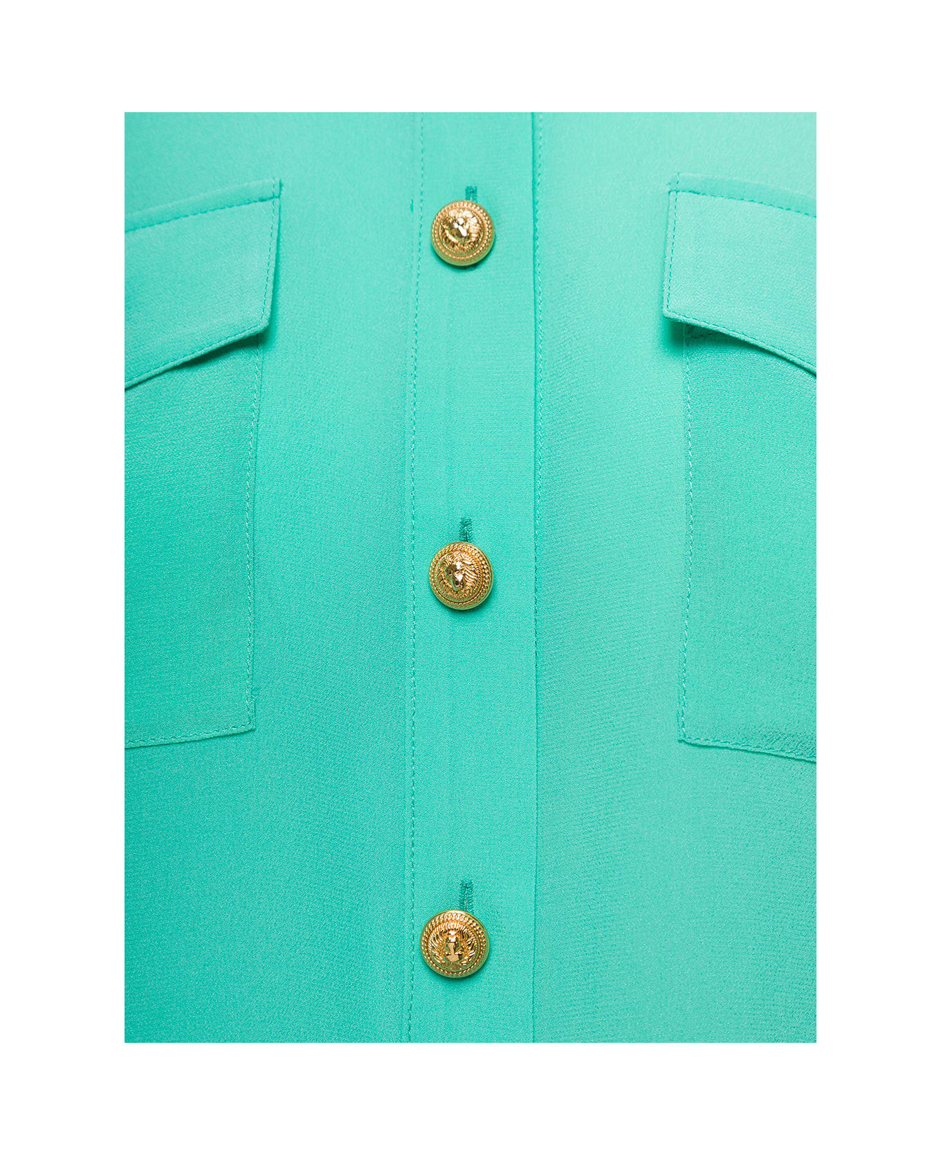 Balmain Light Blue Shirt With Jewel Buttons And Pockets In Crepe De Chine Woman - Green