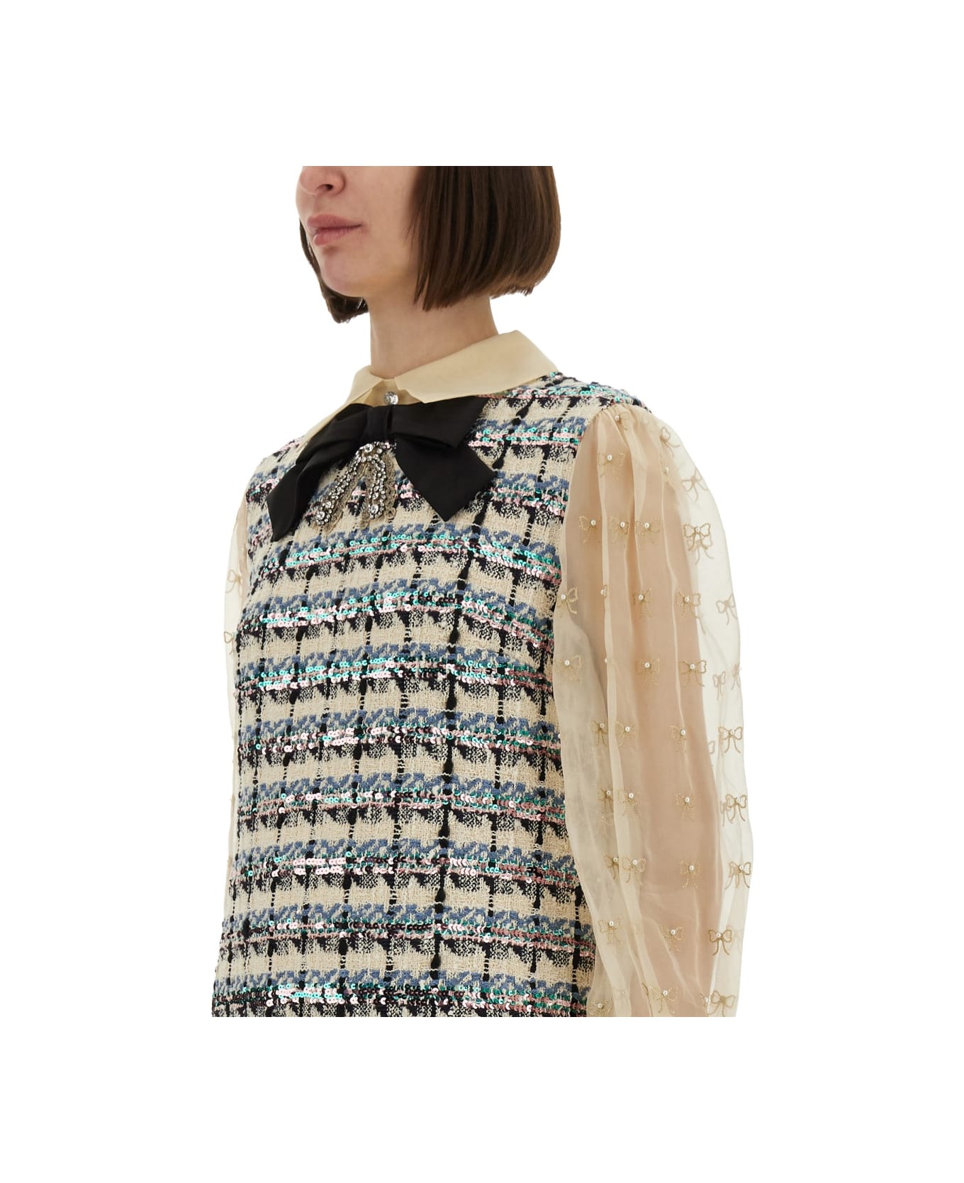 Valentino Embroidered Tweed Dress - BEIGE