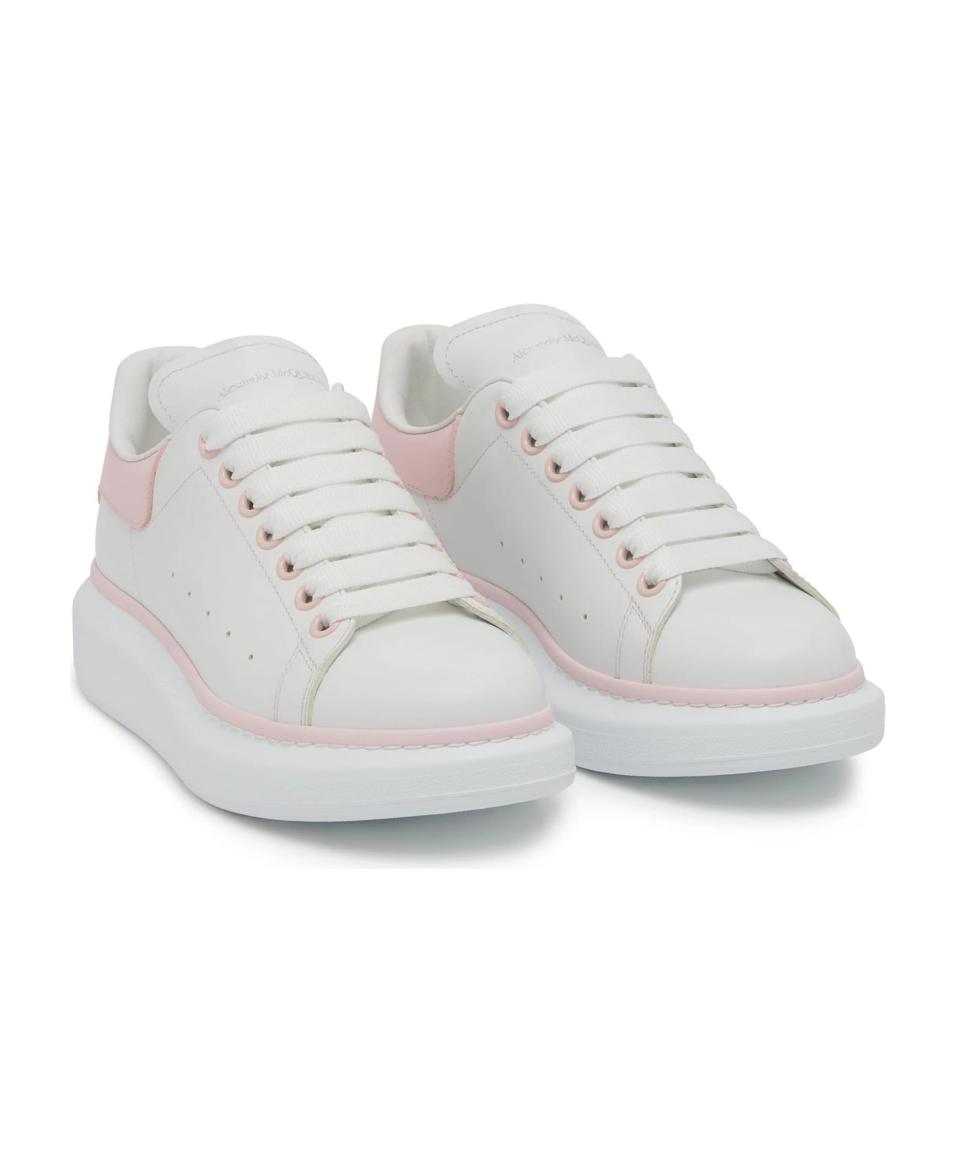 Alexander McQueen White Oversized Sneakers With Powder Pink Details - White