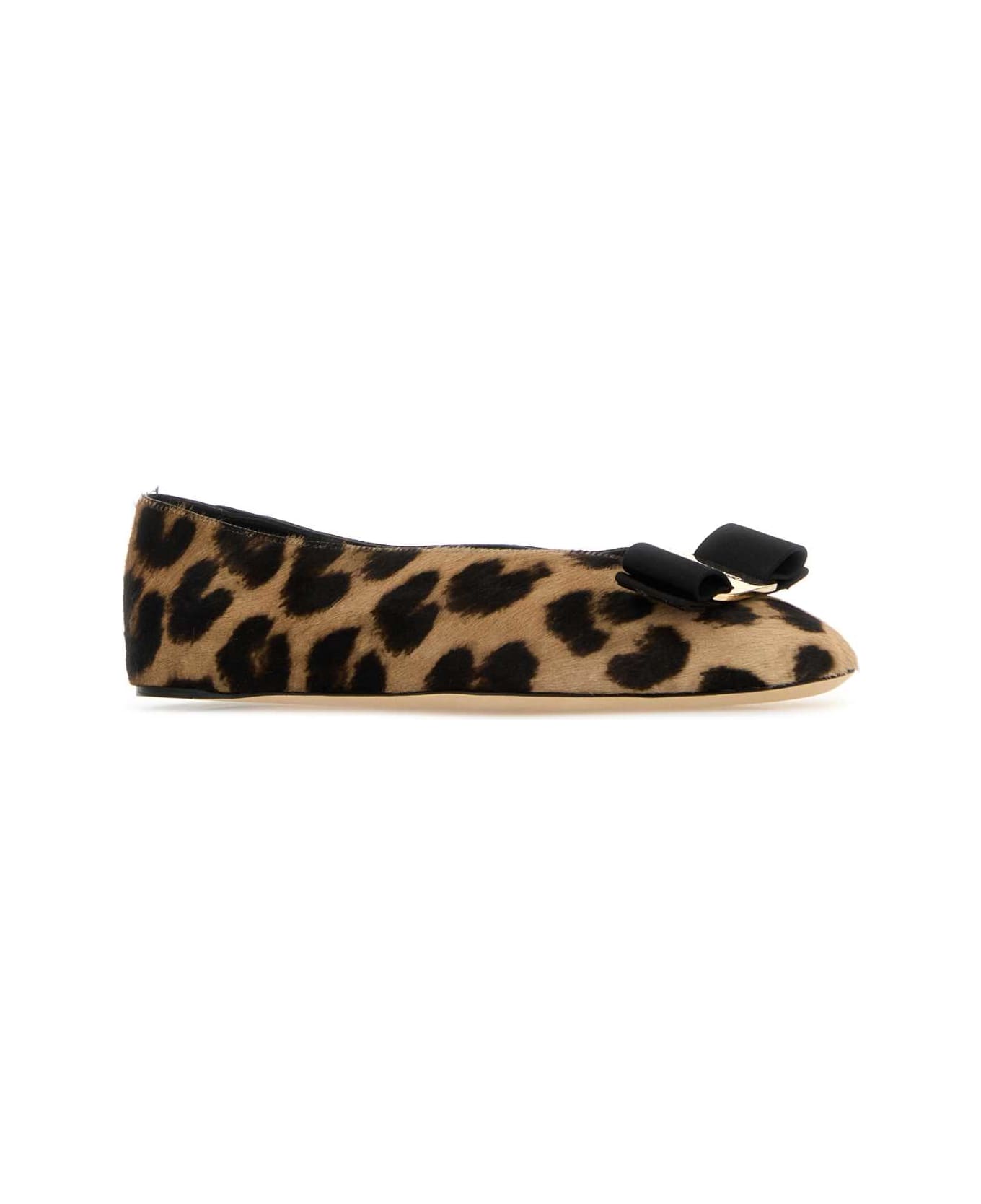 Ferragamo Printed Calf Hair Vanna Ballerinas - NATURALENERO600NERO