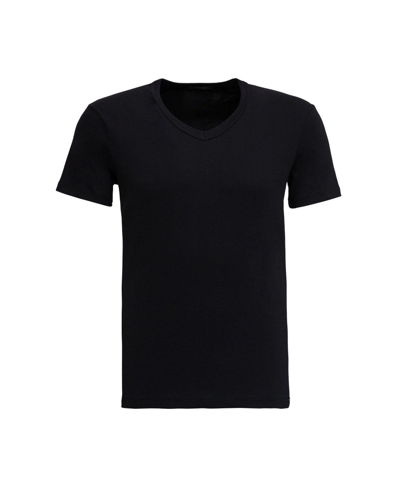 Tom Ford Black V-neck T-shirt Short Sleeves In Cotton Stretch Man - Black