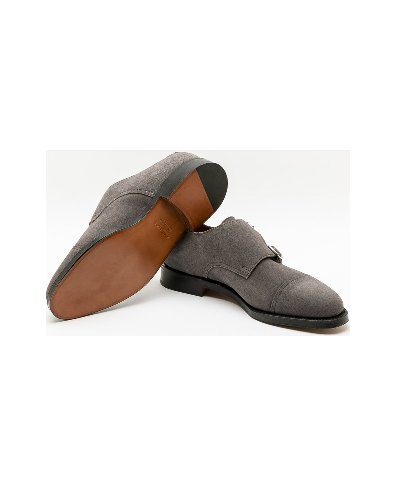 John Lobb William Grey Suede Monk Strap Shoe - Grigio