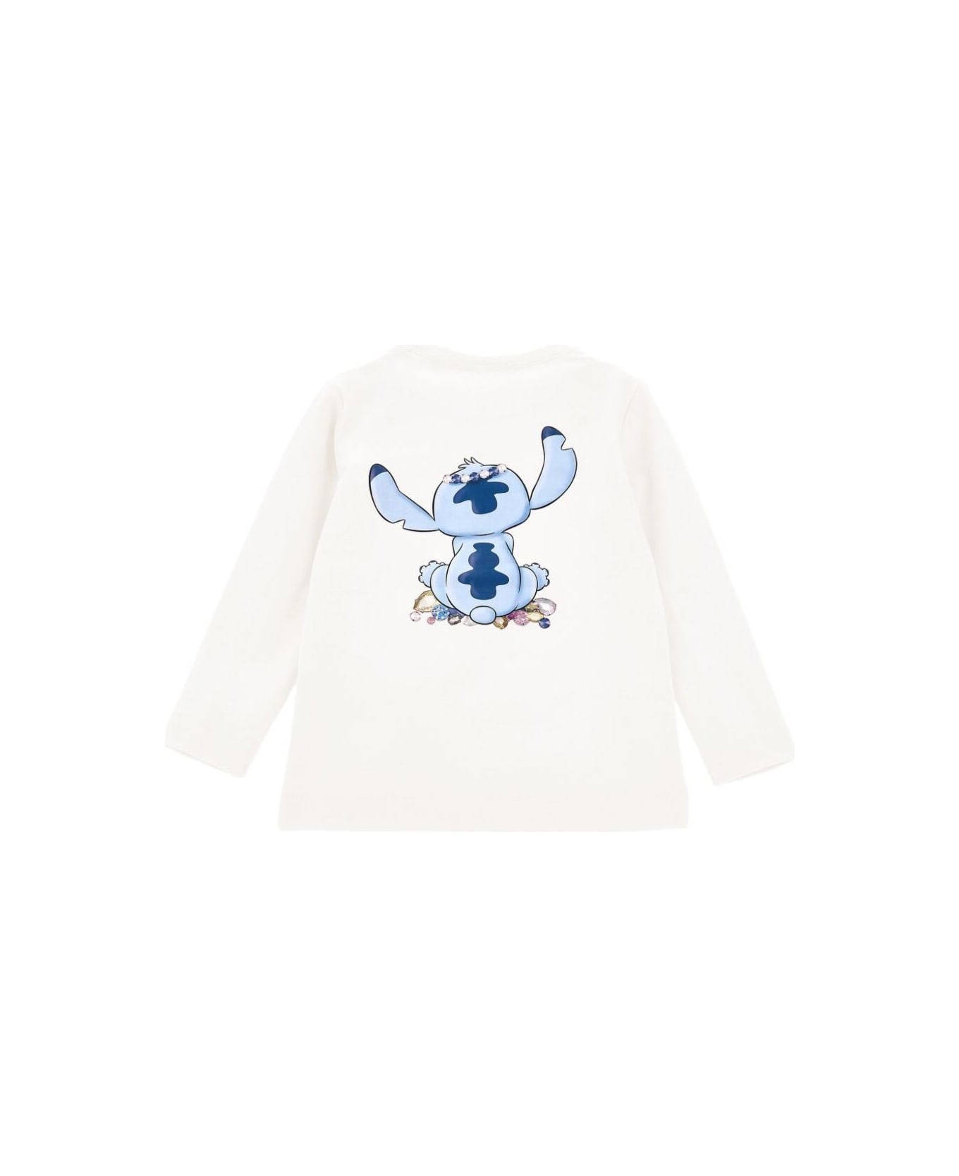 Monnalisa White Long-sleeved T-shirt With Front Print In Cotton Baby - White