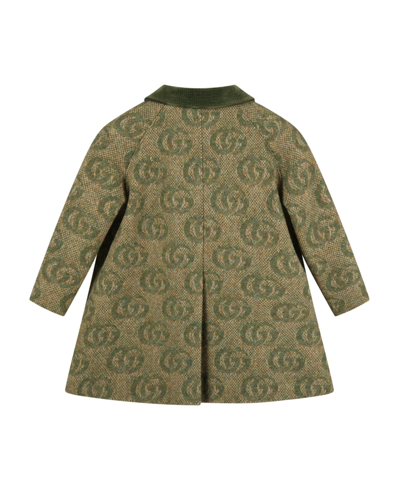 Gucci Green Coat For Baby Girl With Double Gg - Green