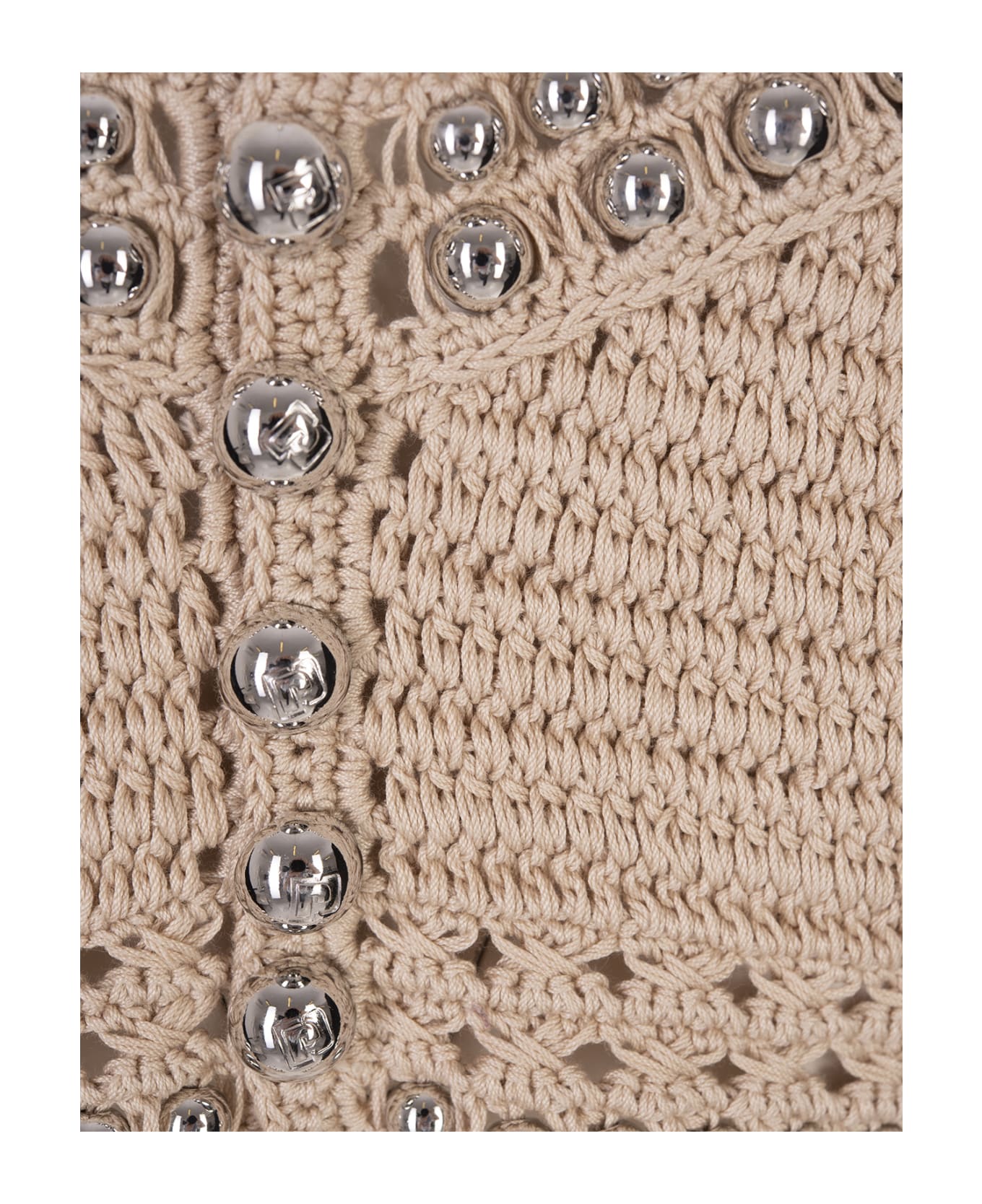 Paco Rabanne Beige Crochet Top With Pearls - BEIGE