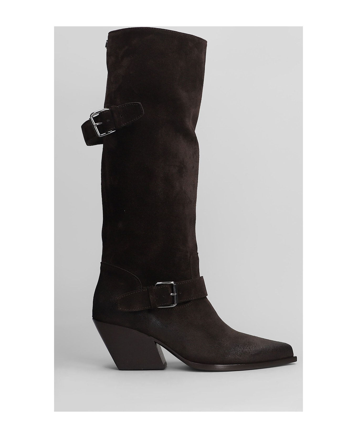 Elena Iachi Texan Boots In Brown Suede - brown