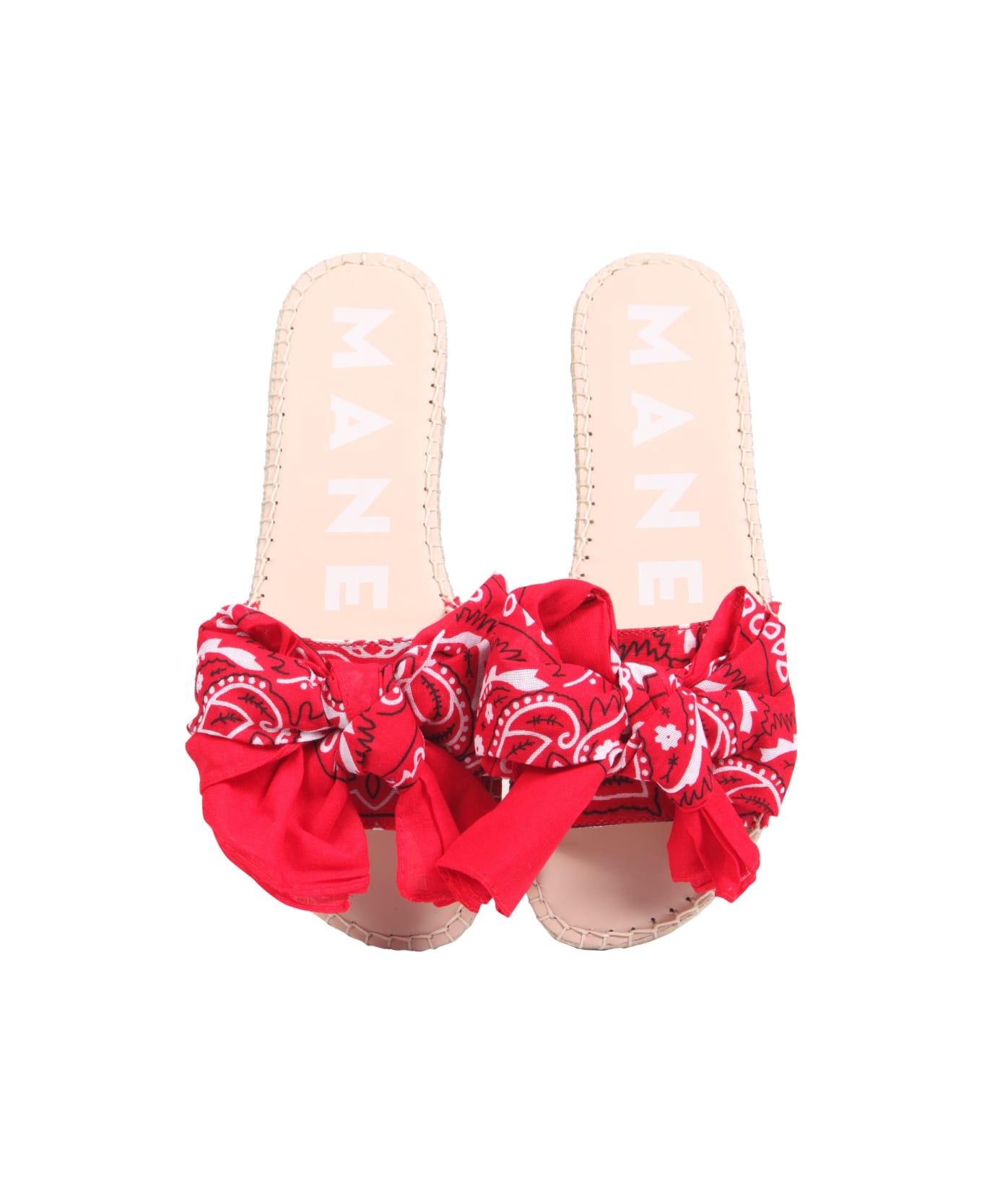 Manebi Low Sandals With Bandana Bow - RED サンダル
