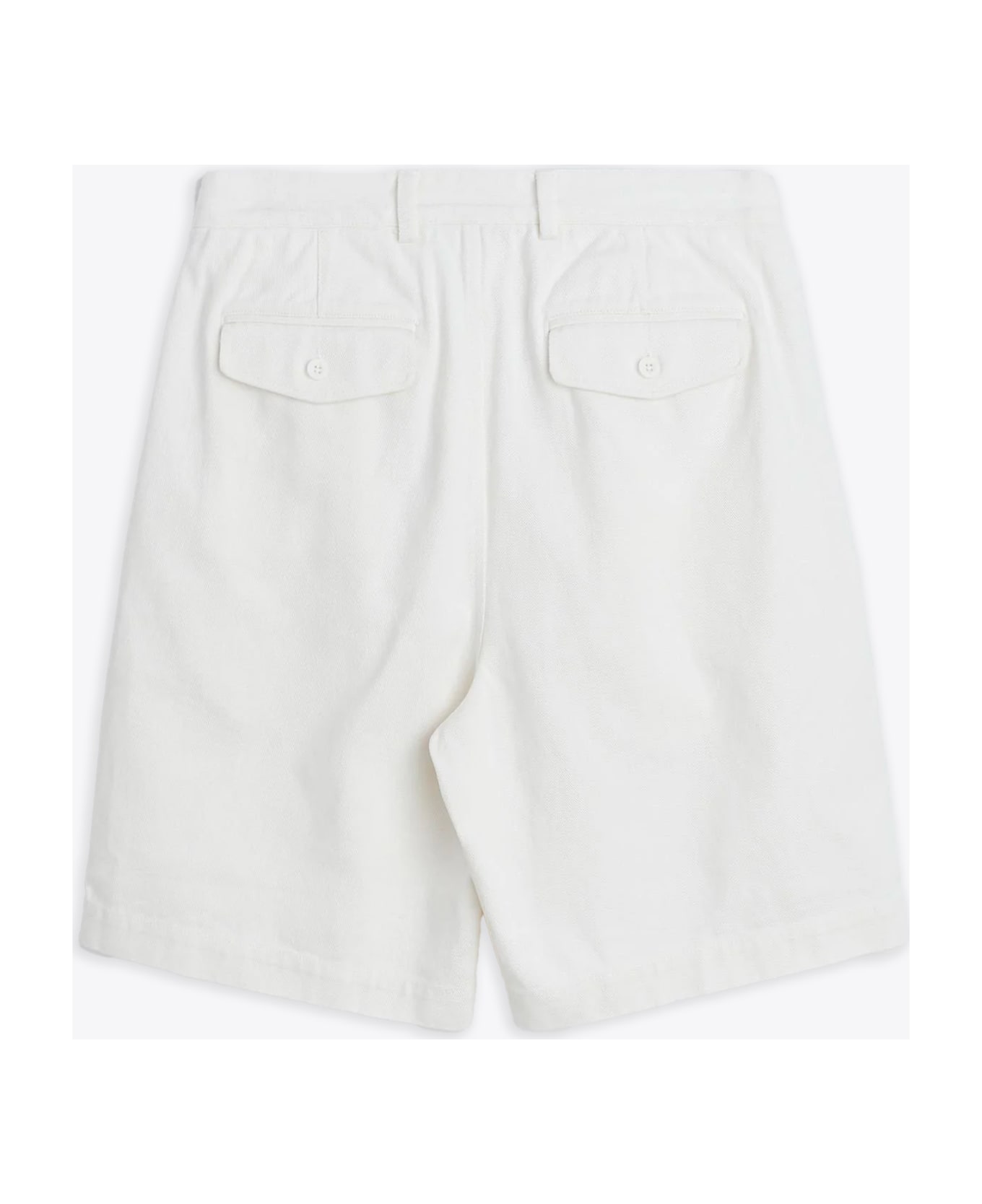 Sunflower #4134 Off white denim twill loose fit pleated shorts - Pleated Shorts - Bianco ショートパンツ