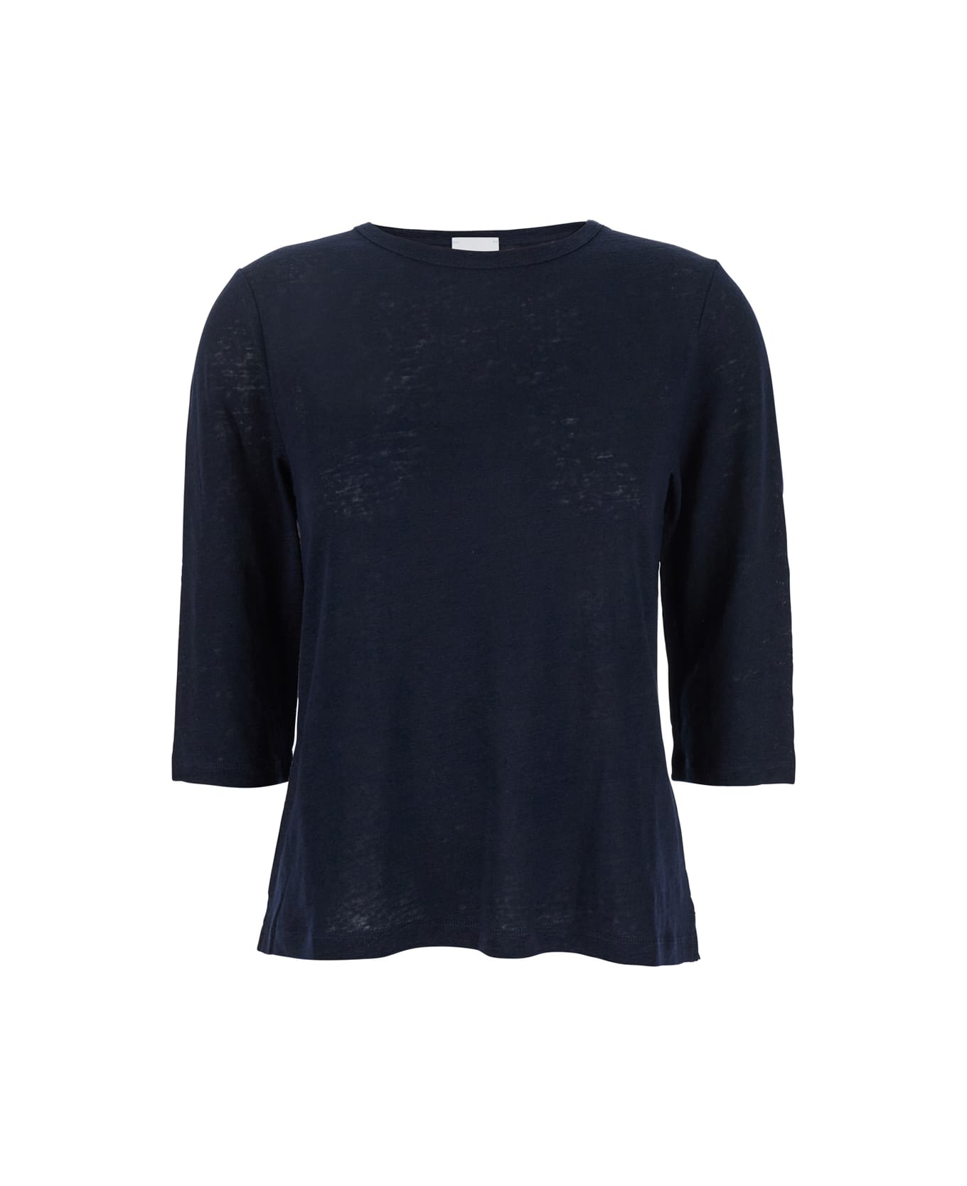 Allude Blue T-shirt With Boat Neckline And Long Sleeves In Linen Woman - Blu