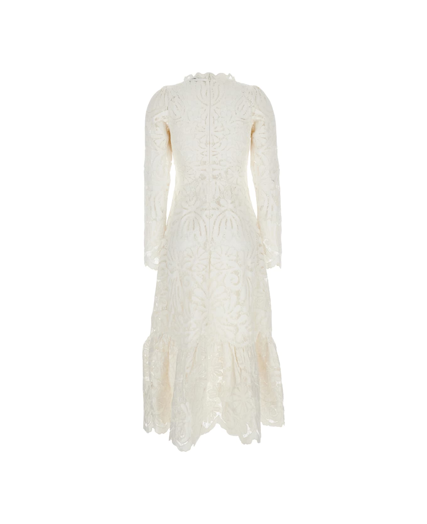 Sea New York 
agathe Applique
 White Crewneck Long Dress With Asymmetric Hem In Tech Fabric Woman - WHITE