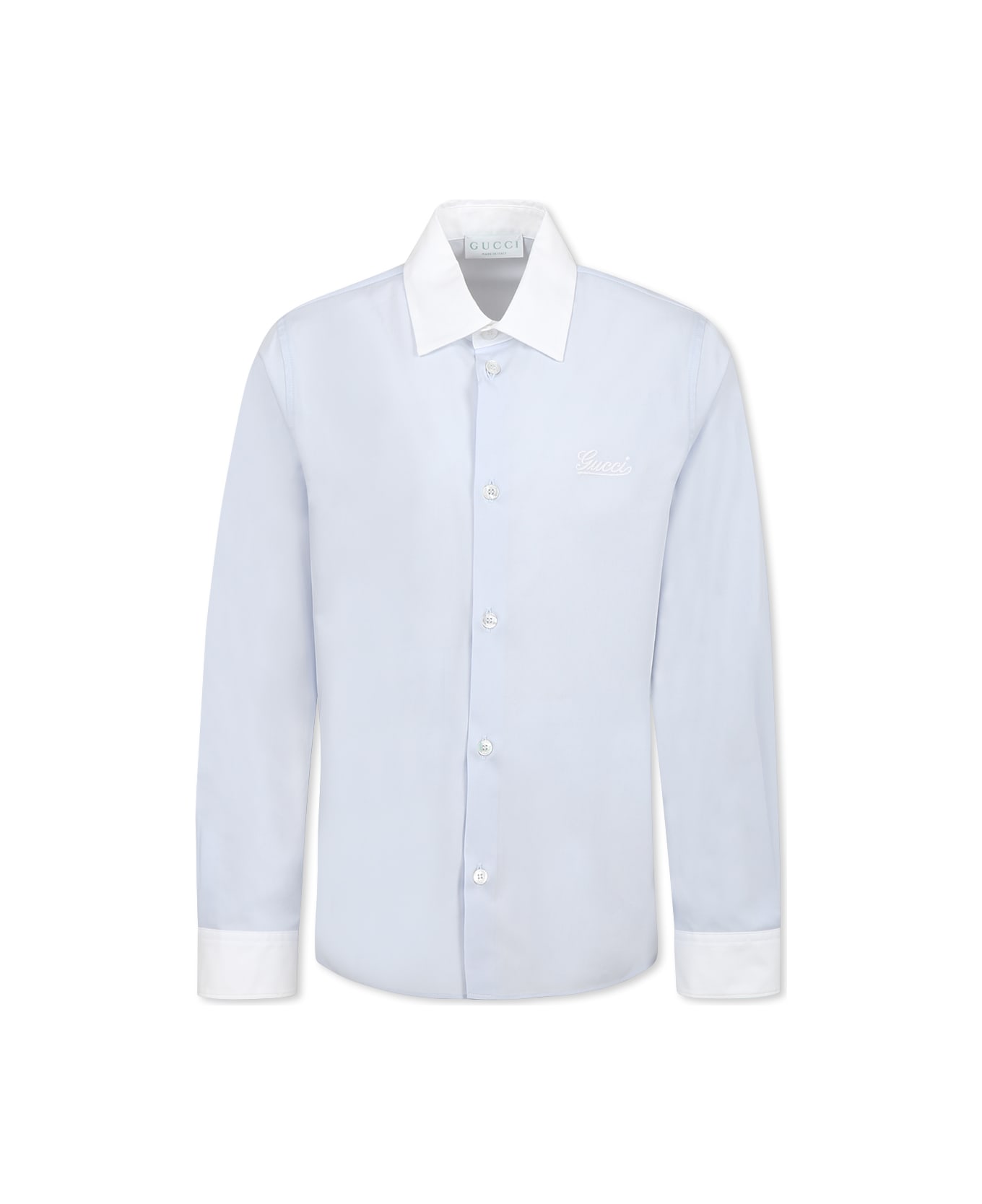 Gucci Light Blue Shirt For Boy With Logo - Light Blue