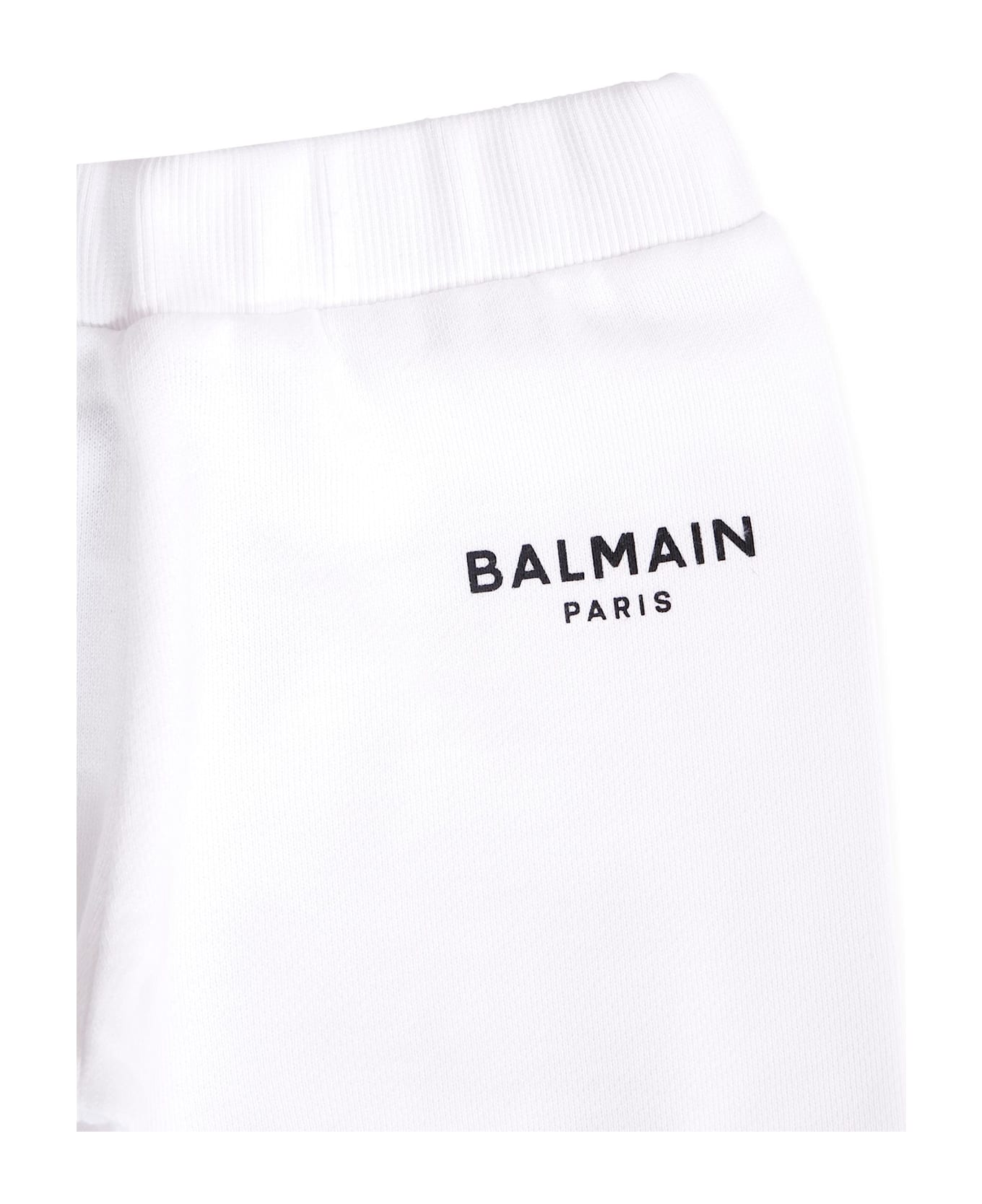 Balmain White Trousers For Babykids With Logo - White