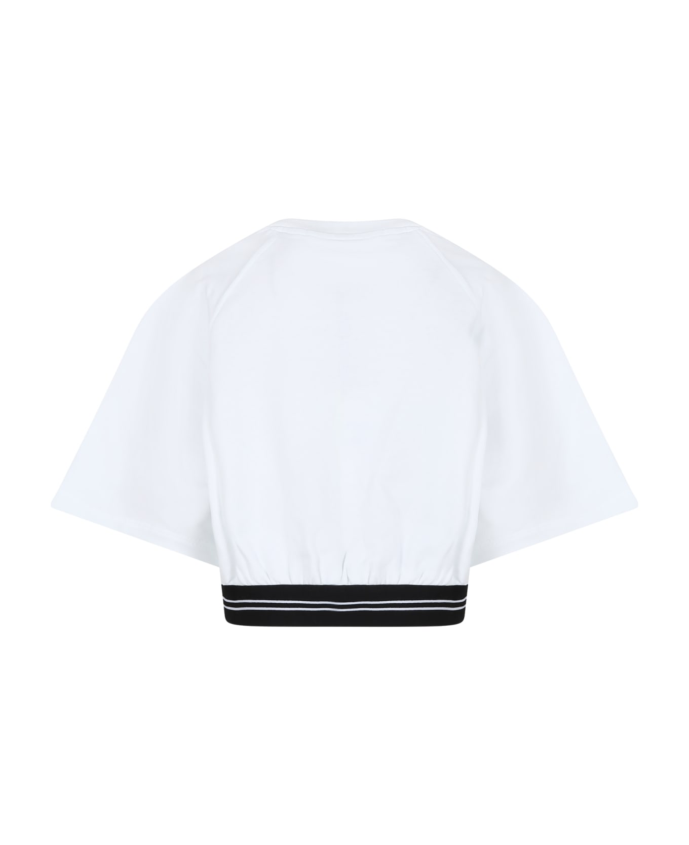 MSGM White Crop Sweatshirt For Girl With Logo - White