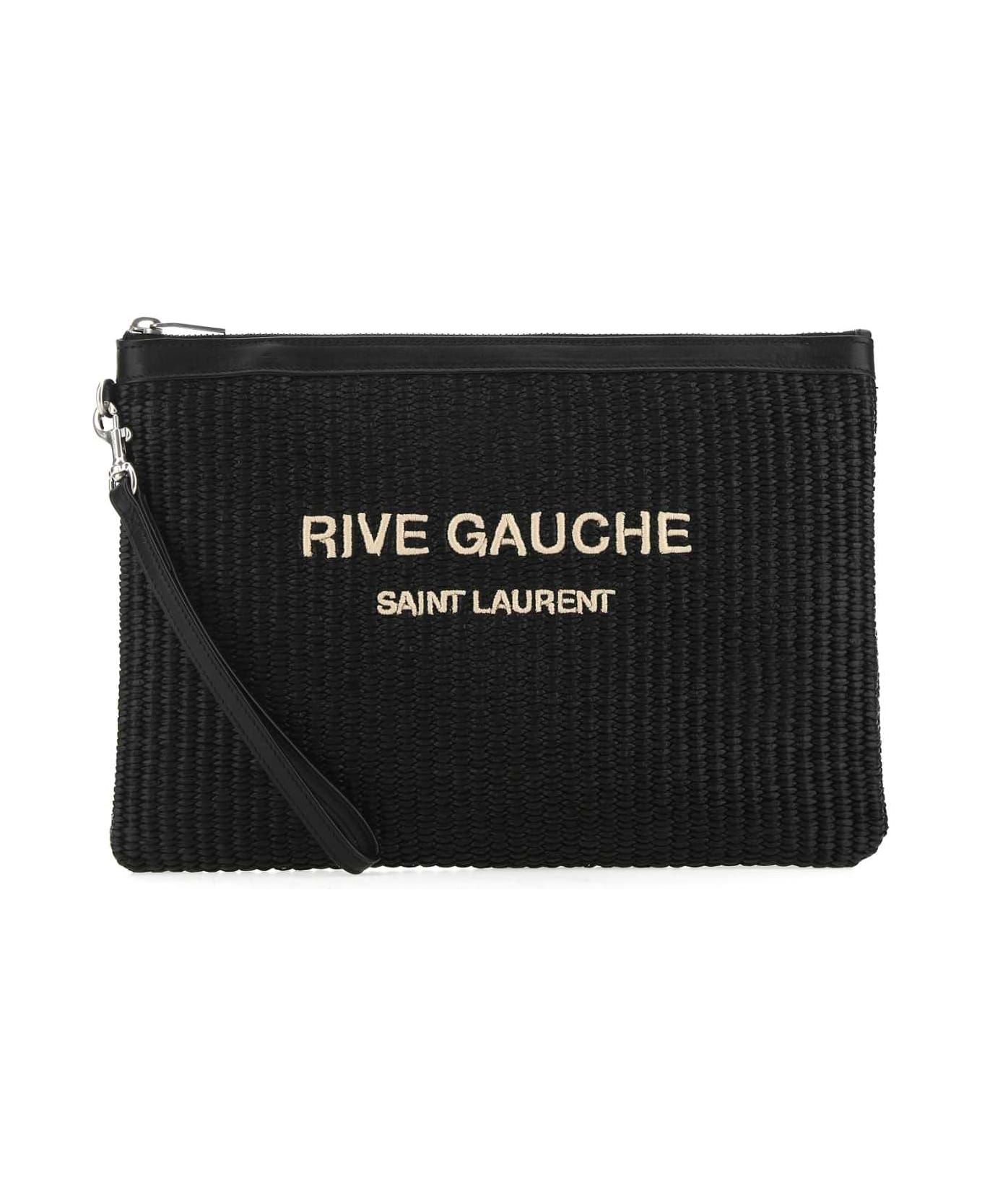 Saint Laurent Black Raffia Clutch - 1050