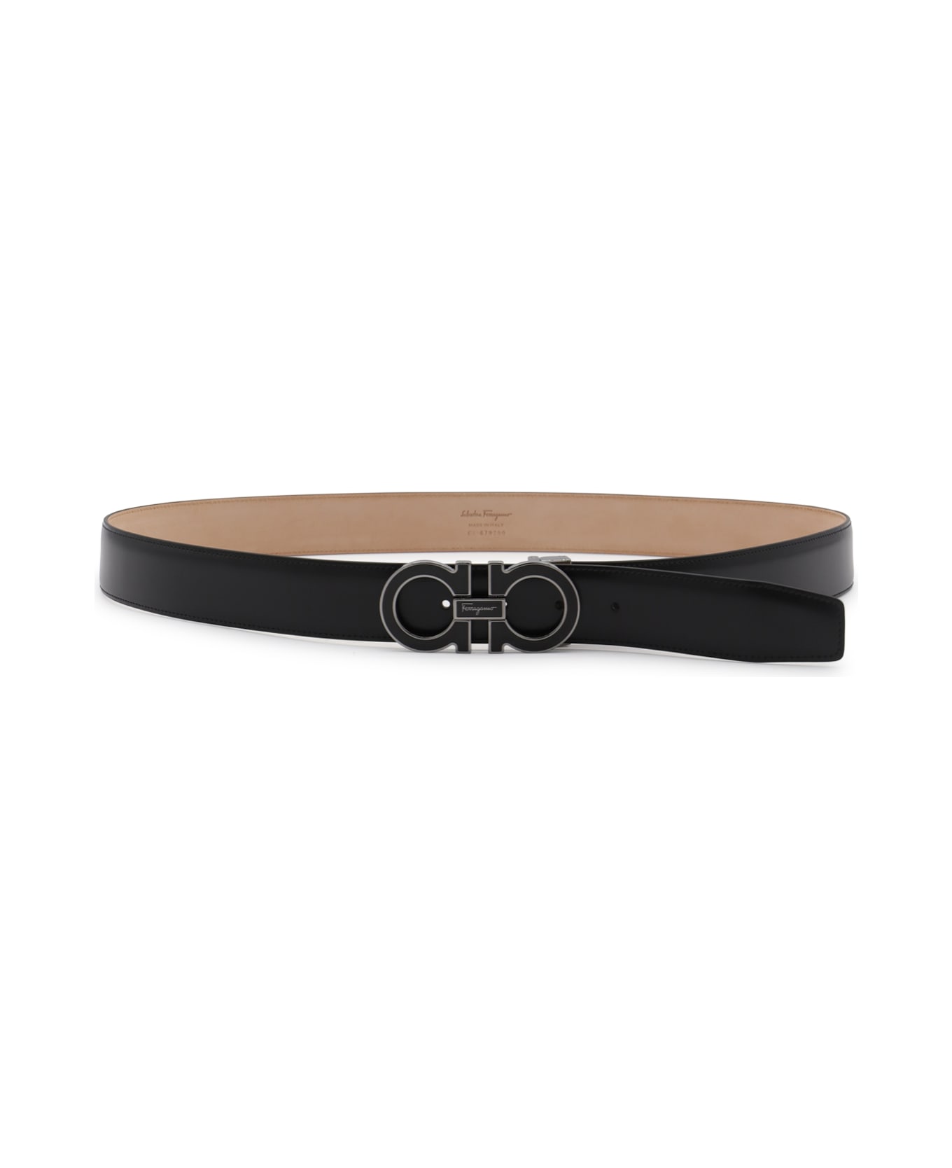 Ferragamo Black Leather Gancini Belt - Black ベルト