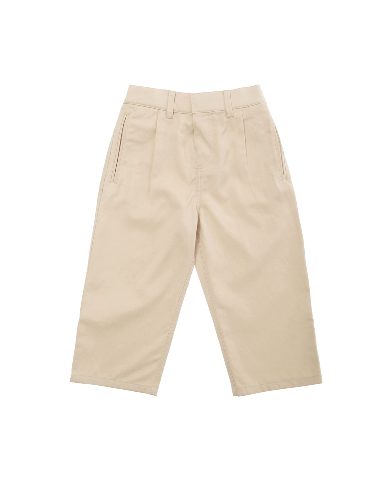 Burberry Beige Pants With Elastic Waistband In Cotton Blend Baby - Beige