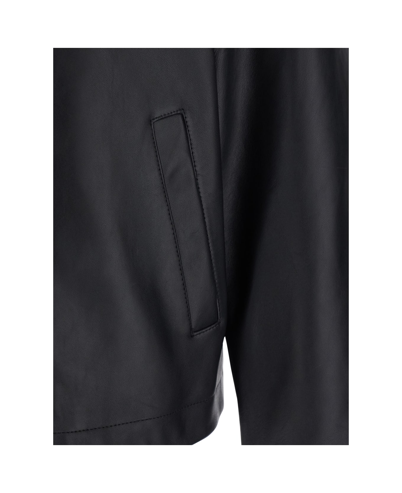 Sunflower Black Crop Jacket With Classic Collar And Dropped Shoulders In Leather Man - Black