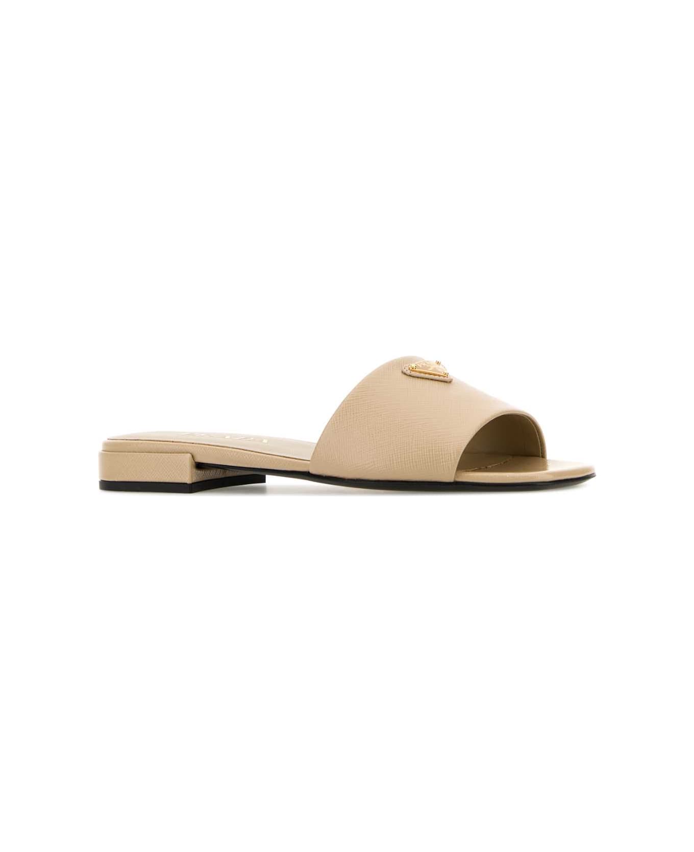 Prada Sand Leather Slippers - SABBIA